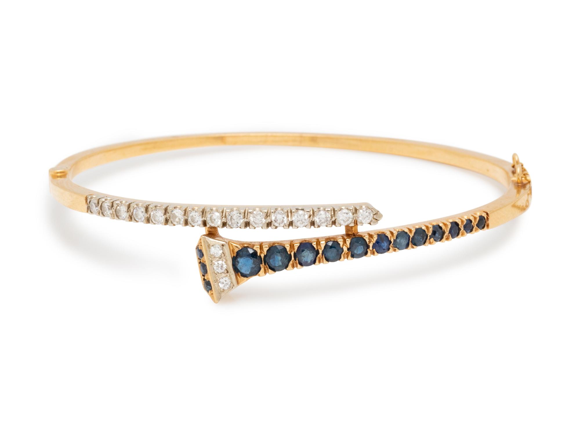 A Yellow Gold, Diamond and Sapphire Bangle Bracelet,