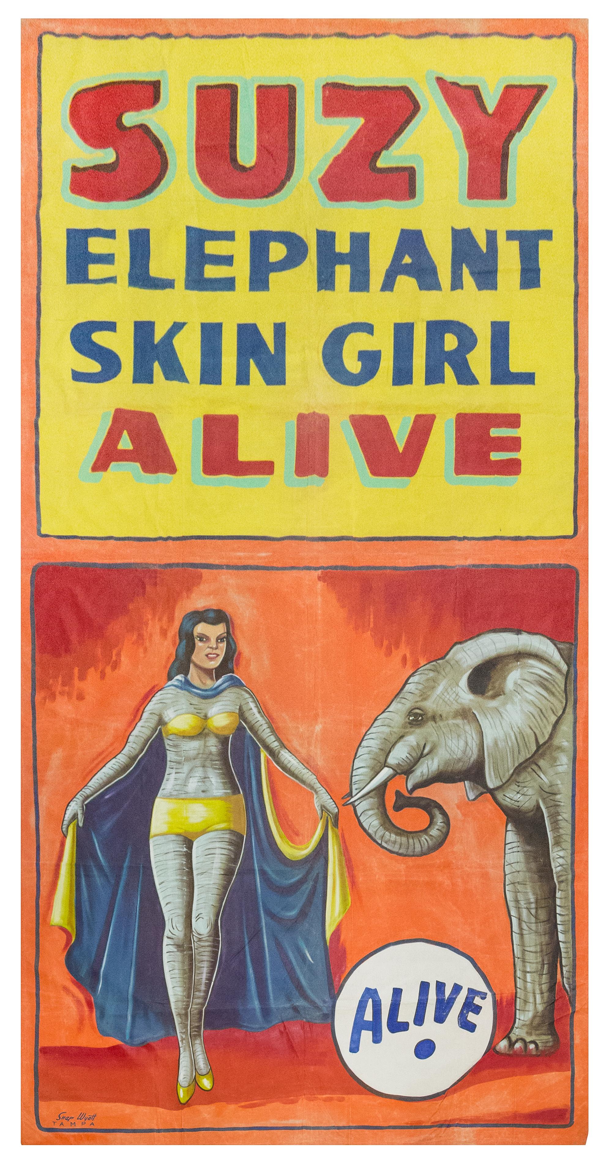 An American Painted Circus Sideshow Banner 17 feet 6 inches x 8 feet 7 inches. — SNAP WYATT (1905-1984)