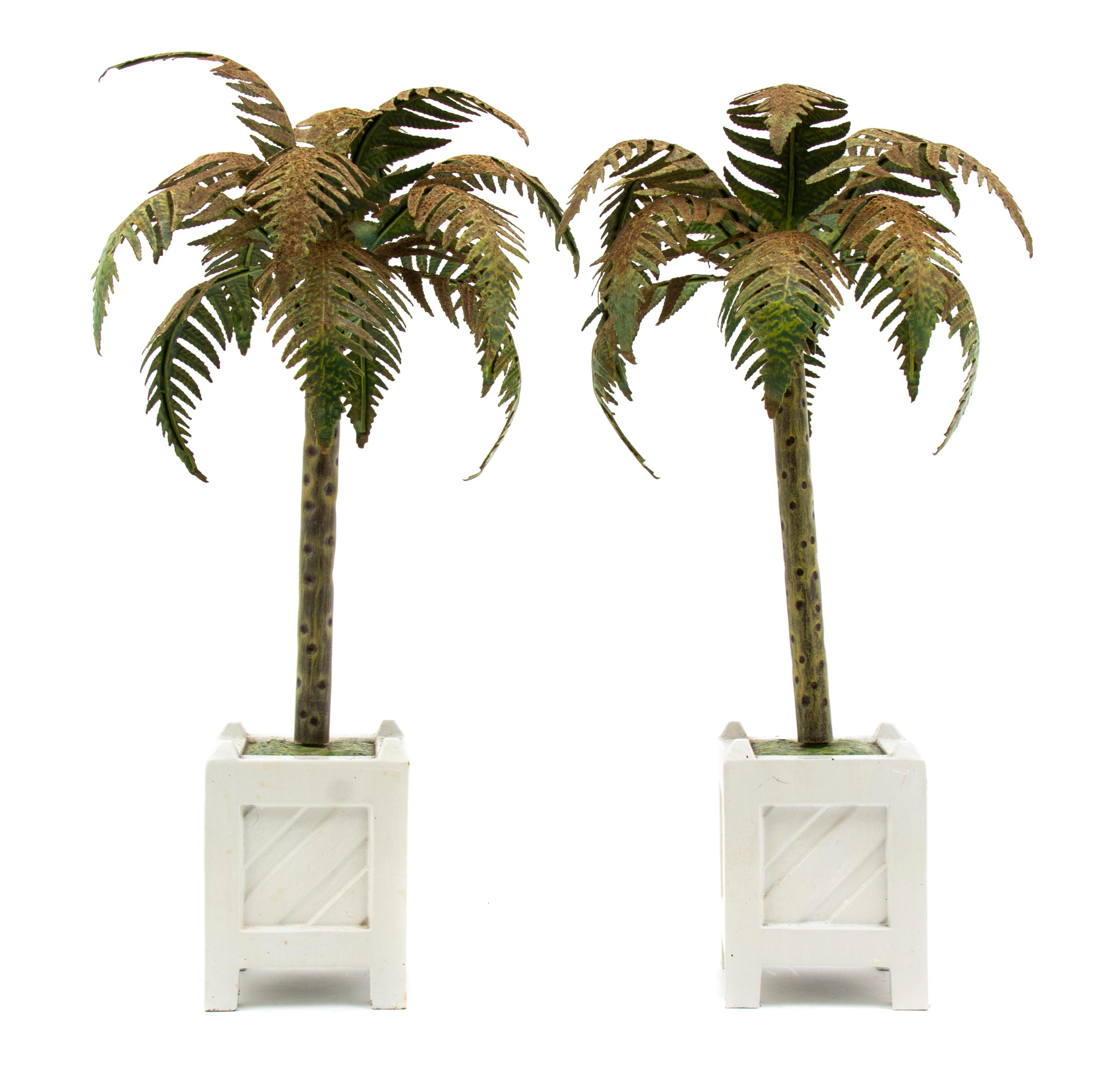 A Pair of Tole Models of Palm Trees, Height 18 inches.