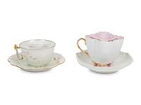 Two Continental Porcelain Moustache Cups and Saucers