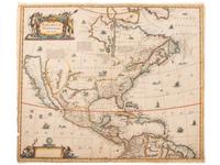 [MAPS & ATLASES]. HONDIUS, Henricus (1597-1651). America Septentrionalis. [Amsterdam: Jan Jansson, 1639]. FIRST STATE of Hondiu's map showing California as an island.