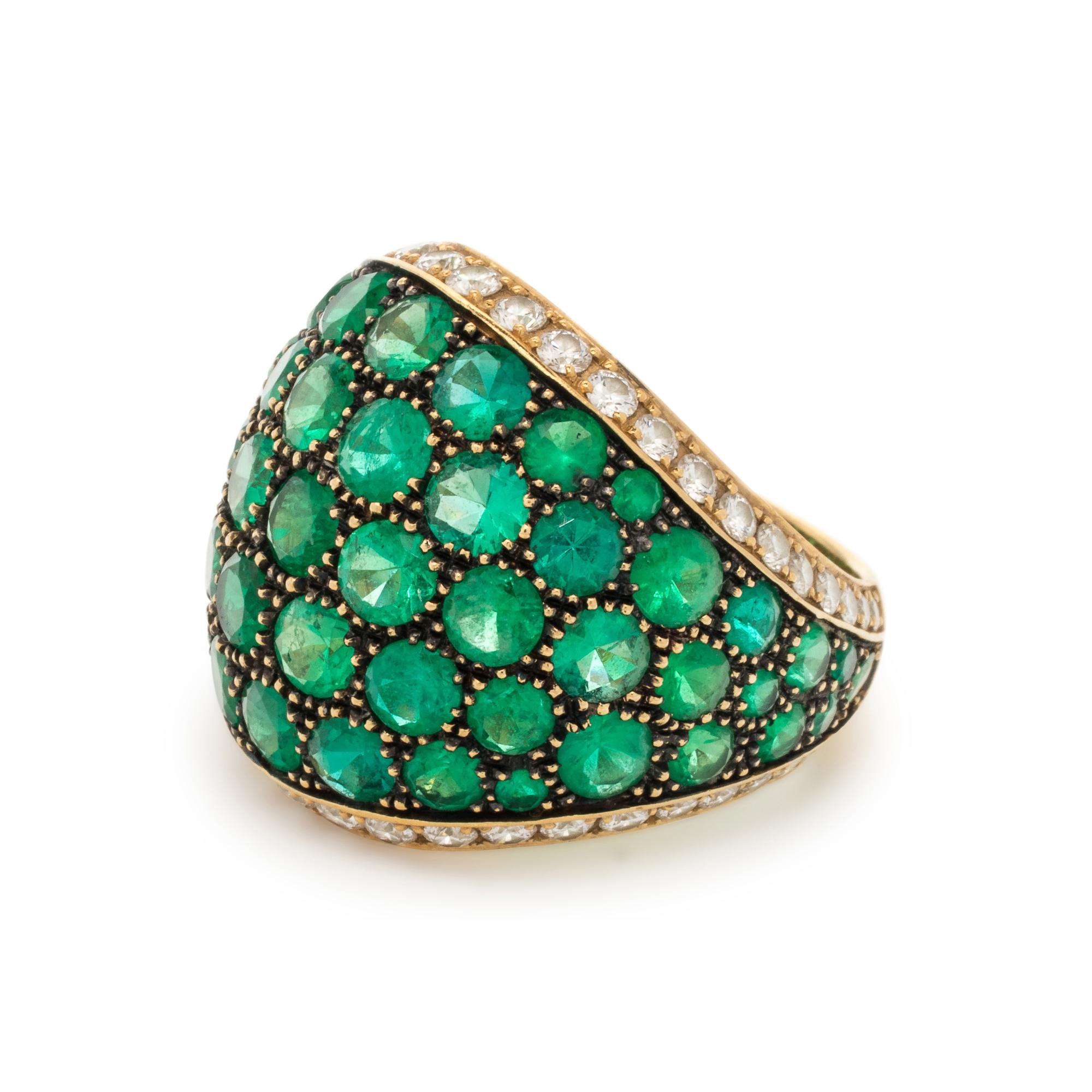 DE GRISOGONO, EMERALD AND DIAMOND BOMBE RING