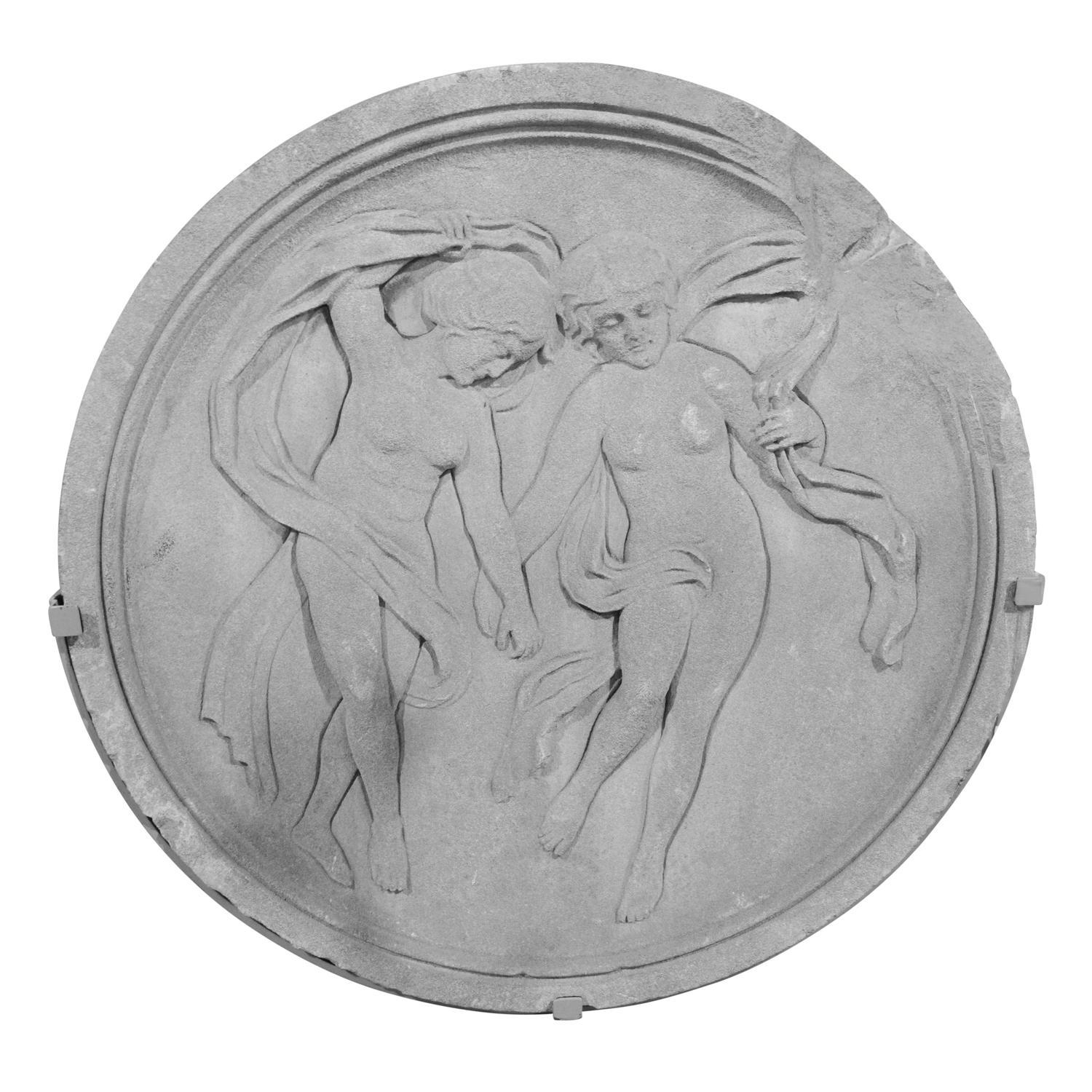 A Carved Limestone Medallion with Muses 33" W x 6" D x 32.5" H — United States, Early 20th Century