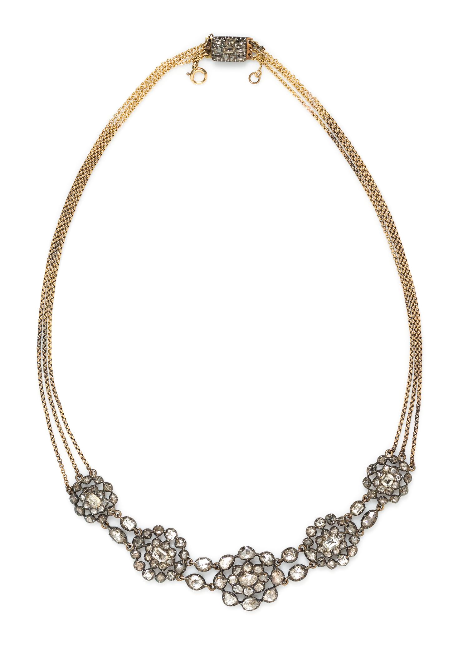 A Silver Topped 18 Karat Gold and Diamond Necklace, Circa 1875, 19.30 dwts.