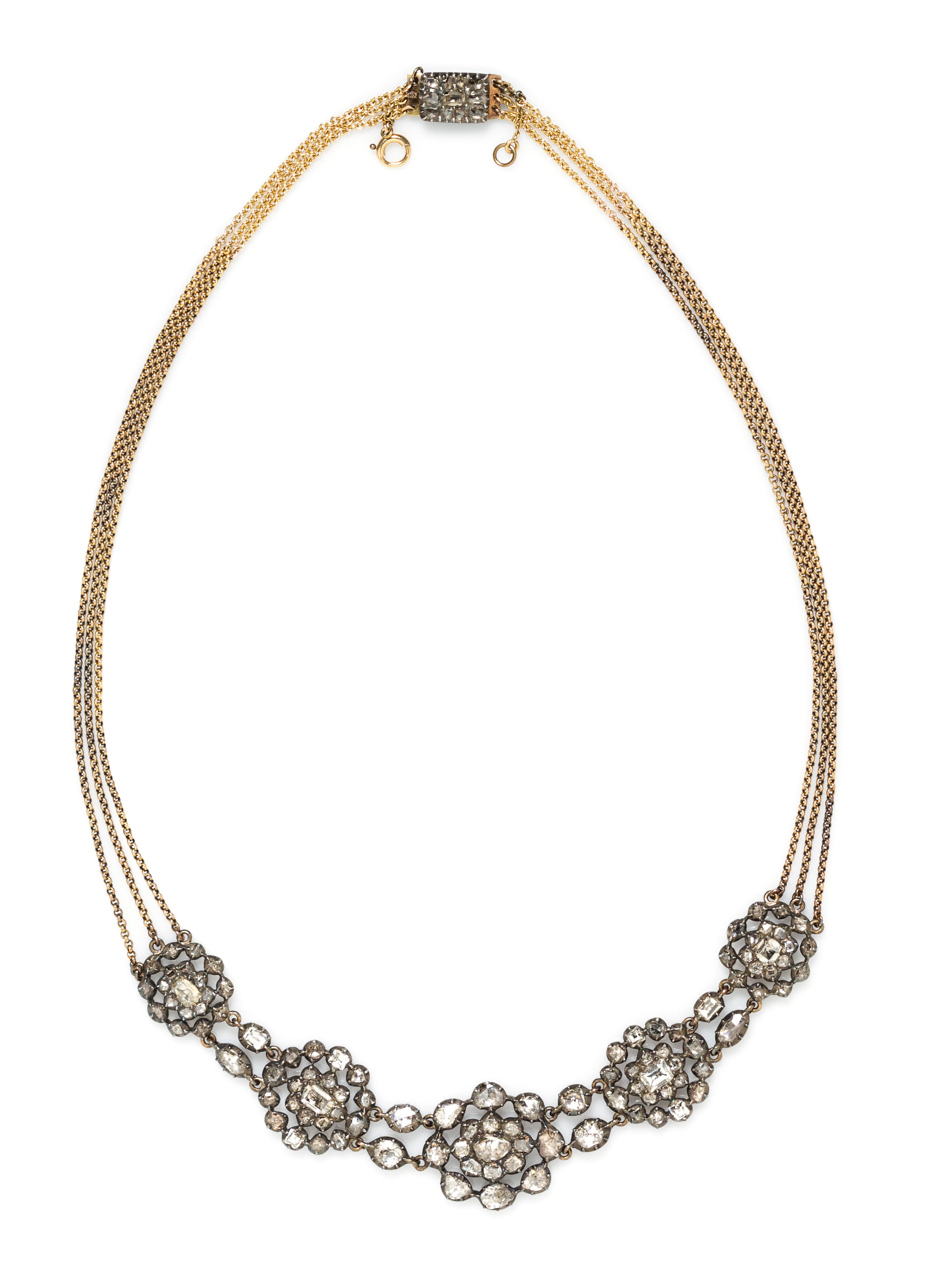 A Silver Topped 18 Karat Gold and Diamond Necklace, Circa 1875, 19.30 dwts.