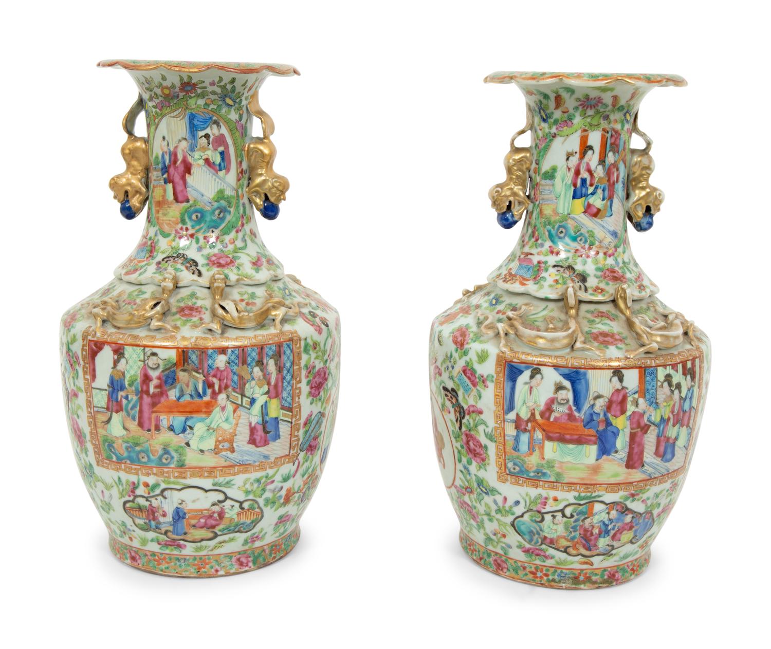A Pair of Chinese Export Famille Rose Porcelain Vases