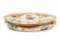 A Chamberlain Worcester Dragons in Compartments Porcelain Well-and-Tree Meat Platter and Chafing Dish
