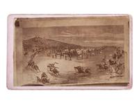[NATIVE AMERICANS]. Copy CDV featuring an illustration of a documented Indian attack in Kansas. Ca 1868-69.