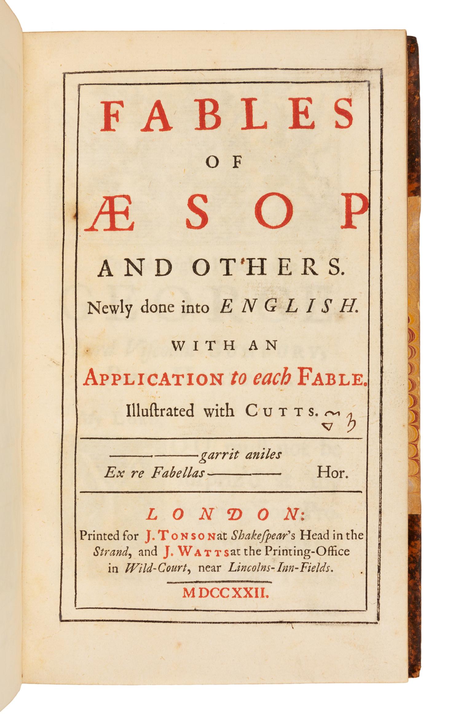 Aesop (ca 620-560 B.C.E.). Fables of Aesop and Others . London: for J. Tonson and J. Watts, 1722.