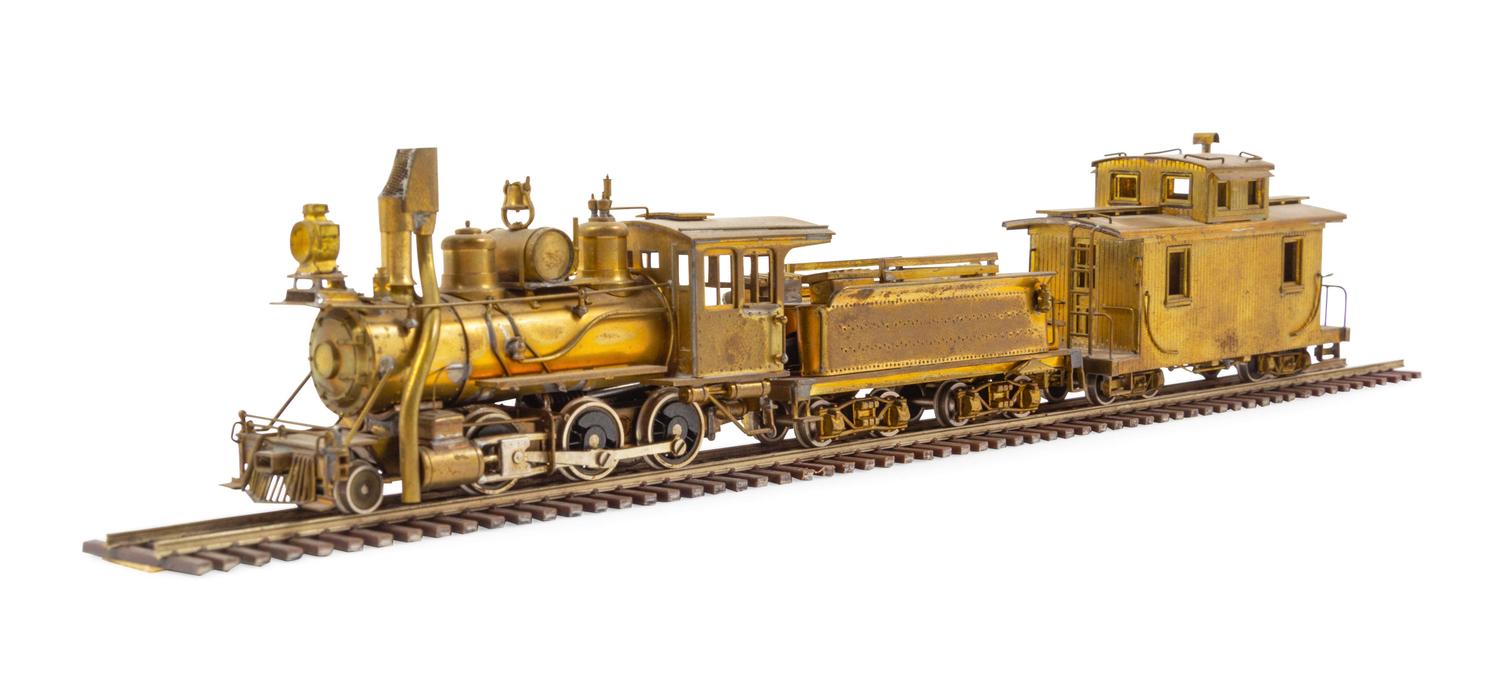 A United Scale Models Brass N-Gauge 2-6-0 Locomotive, Tender and Caboose