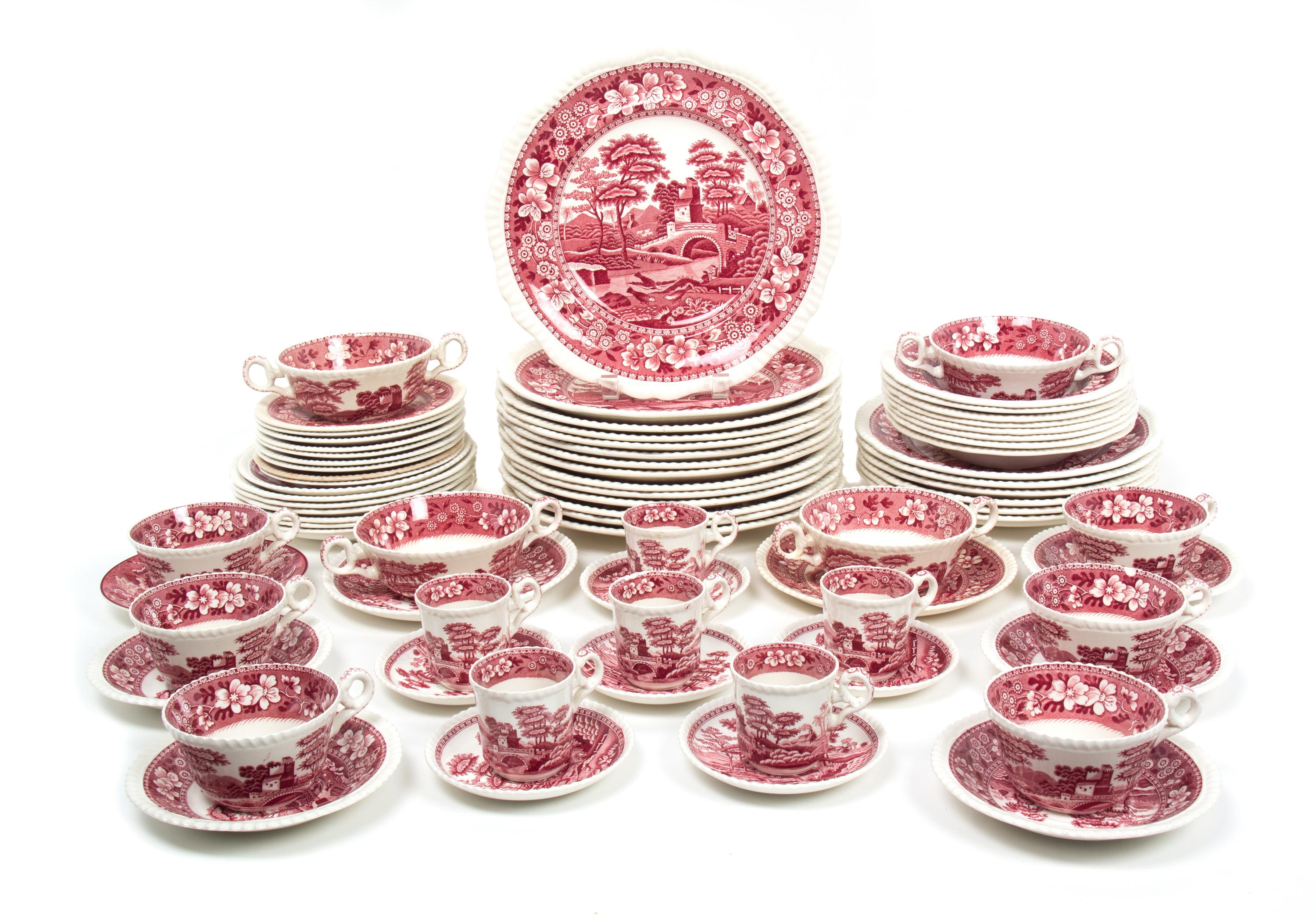 A Spode Red and White Transfer Decorated Partial Dinner Service Diameter 10 inches. — 20TH CENTURY