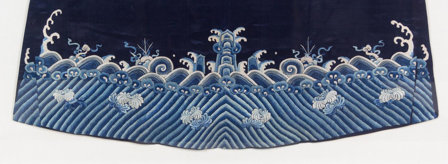 A Chinese Dark Blue Ground Embroidered Silk Lady's Robe