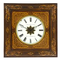 A French Marquetry Decorated Wall Clock, Gohin Pere et Fils, Height 23 1/8 x width 23 1/8 inches.