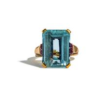 RETRO, AQUAMARINE AND RUBY RING
