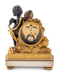 A Louis XVI Style Gilt and Patinated Bronze and Marble Clock