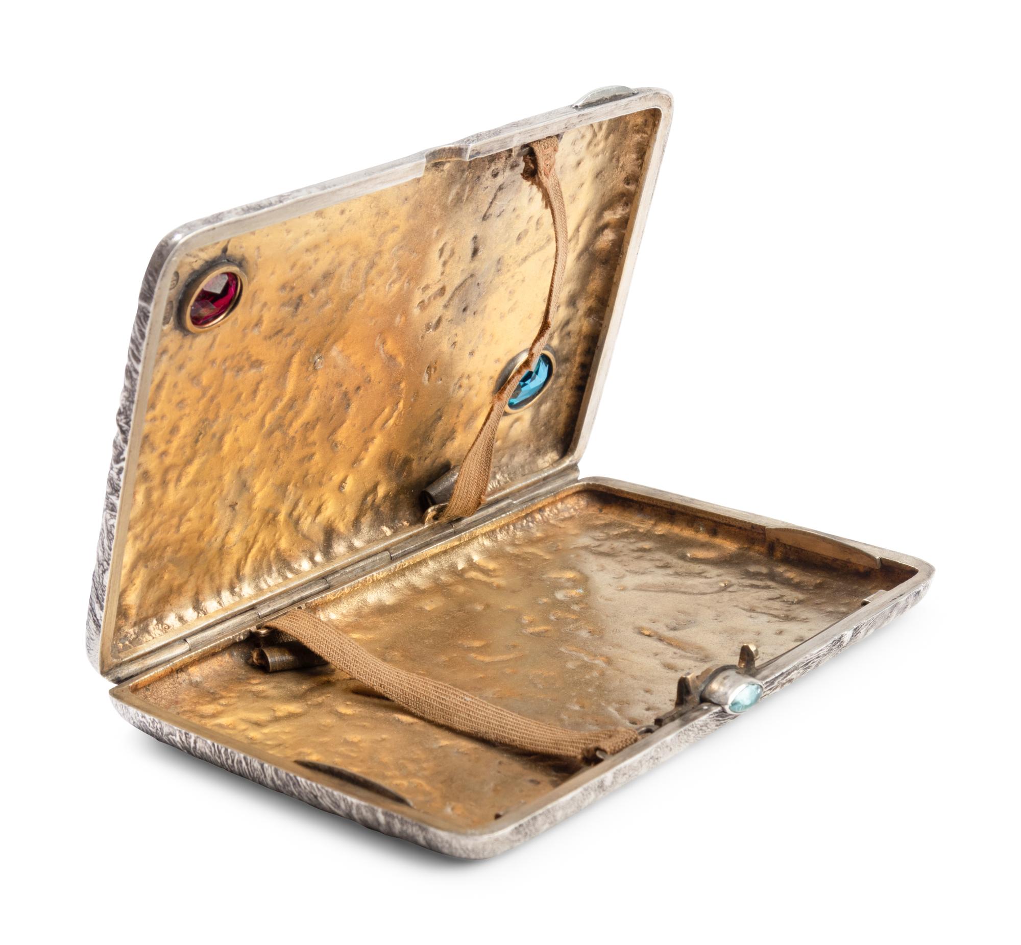 A Russian Samodorok Silver and Yellow-Gold Applied Cigarette Case
