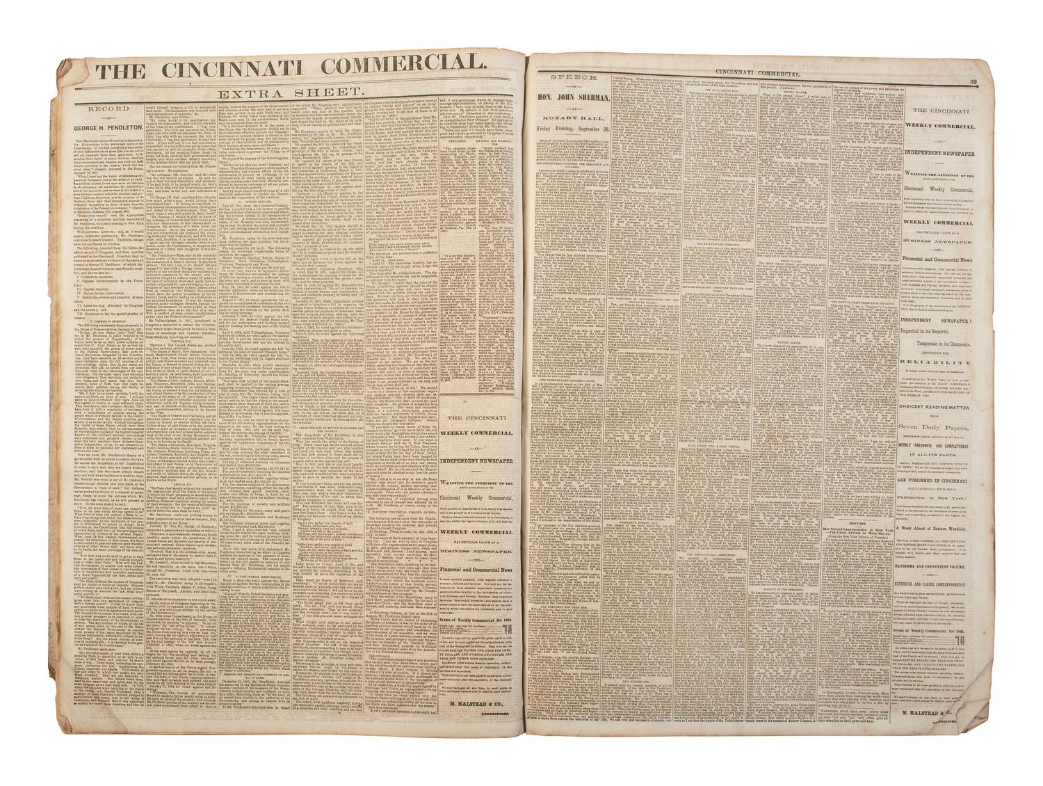 [POLITICS - RECONSTRUCTION]. The Cincinnati Commercial. Speeches of the Campaign of 1866 in the States of Ohio, Indiana, and Kentucky . Cincinnati, OH, 1866.