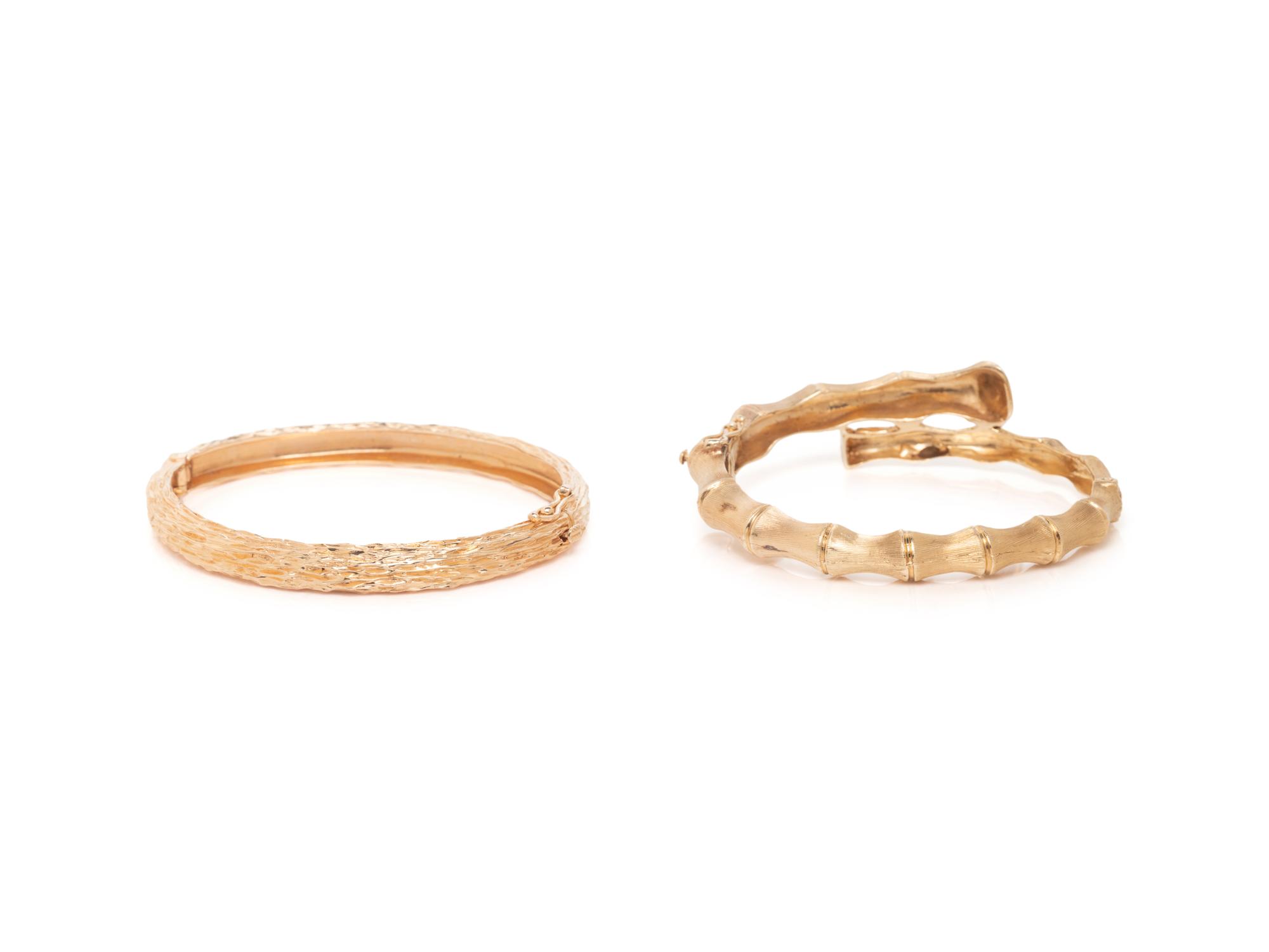 COLLECTION OF YELLOW GOLD BANGLE BRACELETS