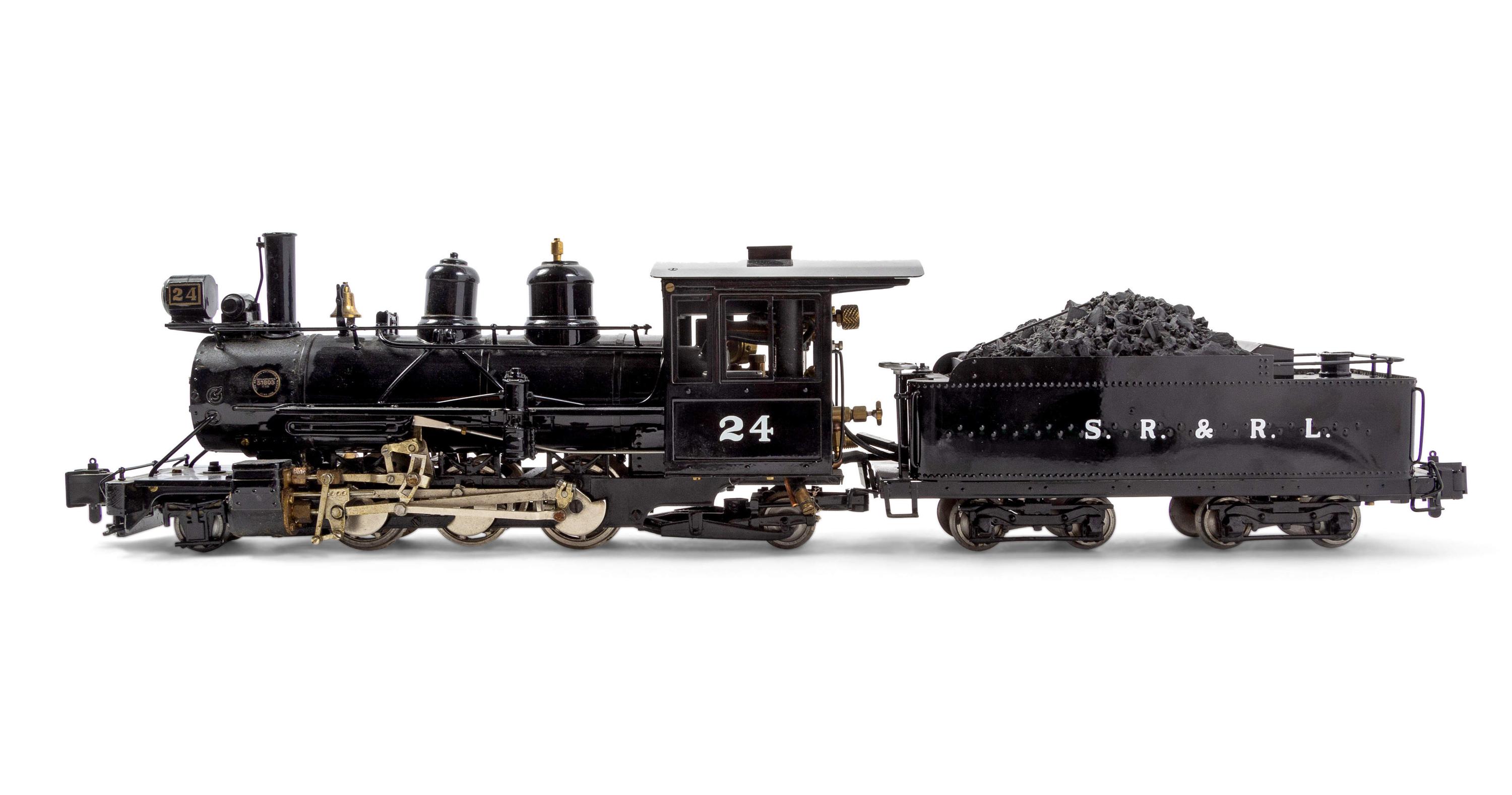 A Roundhouse Painted Metal G-Gauge S.R & R.L 2-6-2 Locomotive and Tender