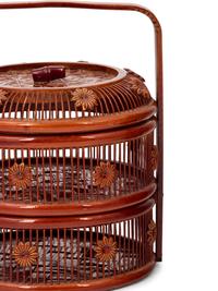Two Chinese Lacquered Wood and Bamboo Food Baskets