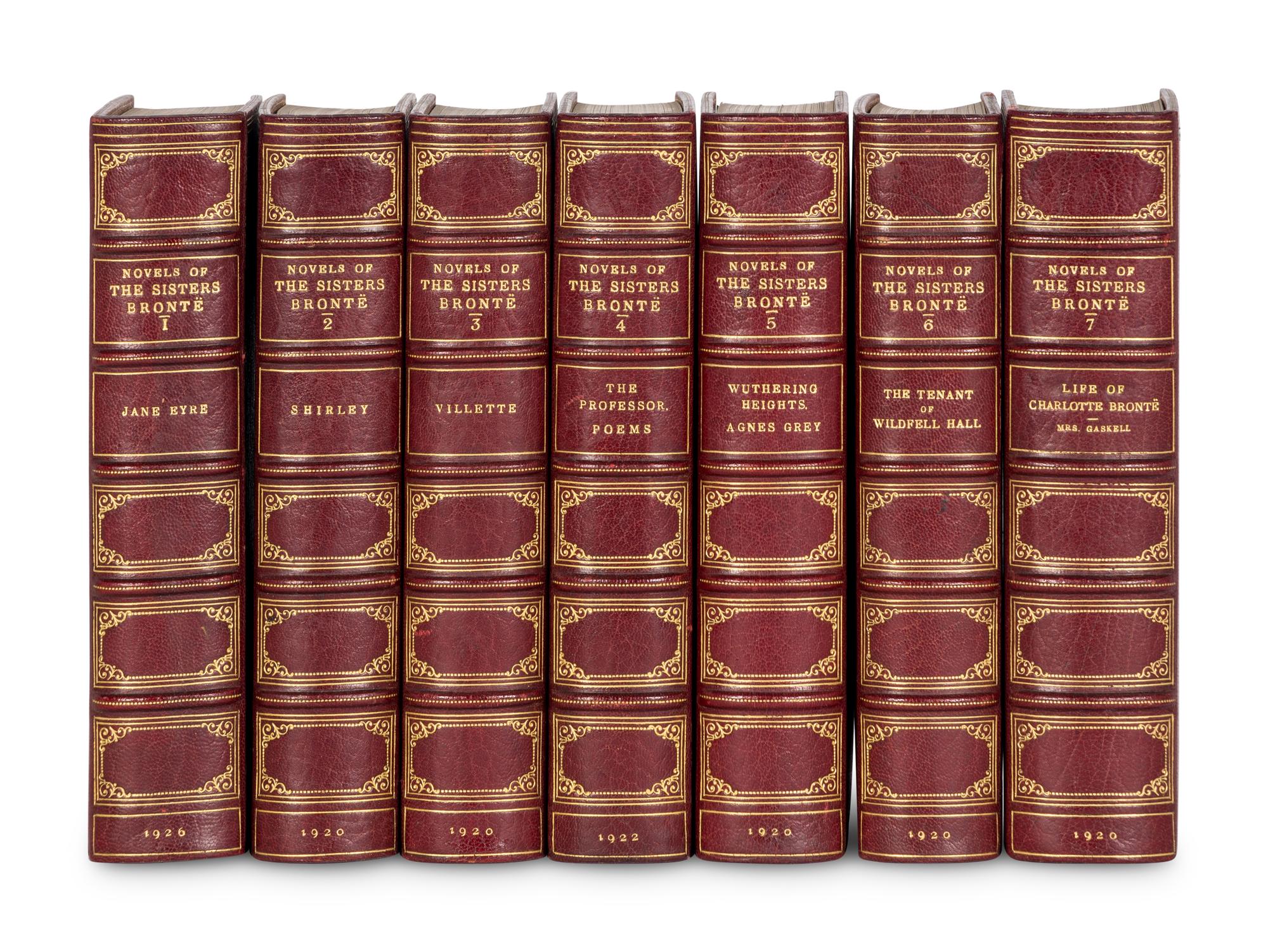 [BINDINGS]. BRONTE, Charlotte (1816-1855), Emily BRONTE (1818-1848), and Anne BRONTE (1820-1849). The Life and Works of Charlotte Bronte and Her Sisters . Clement K. Shorter, introduction. London: John Murray, 1920-1926.