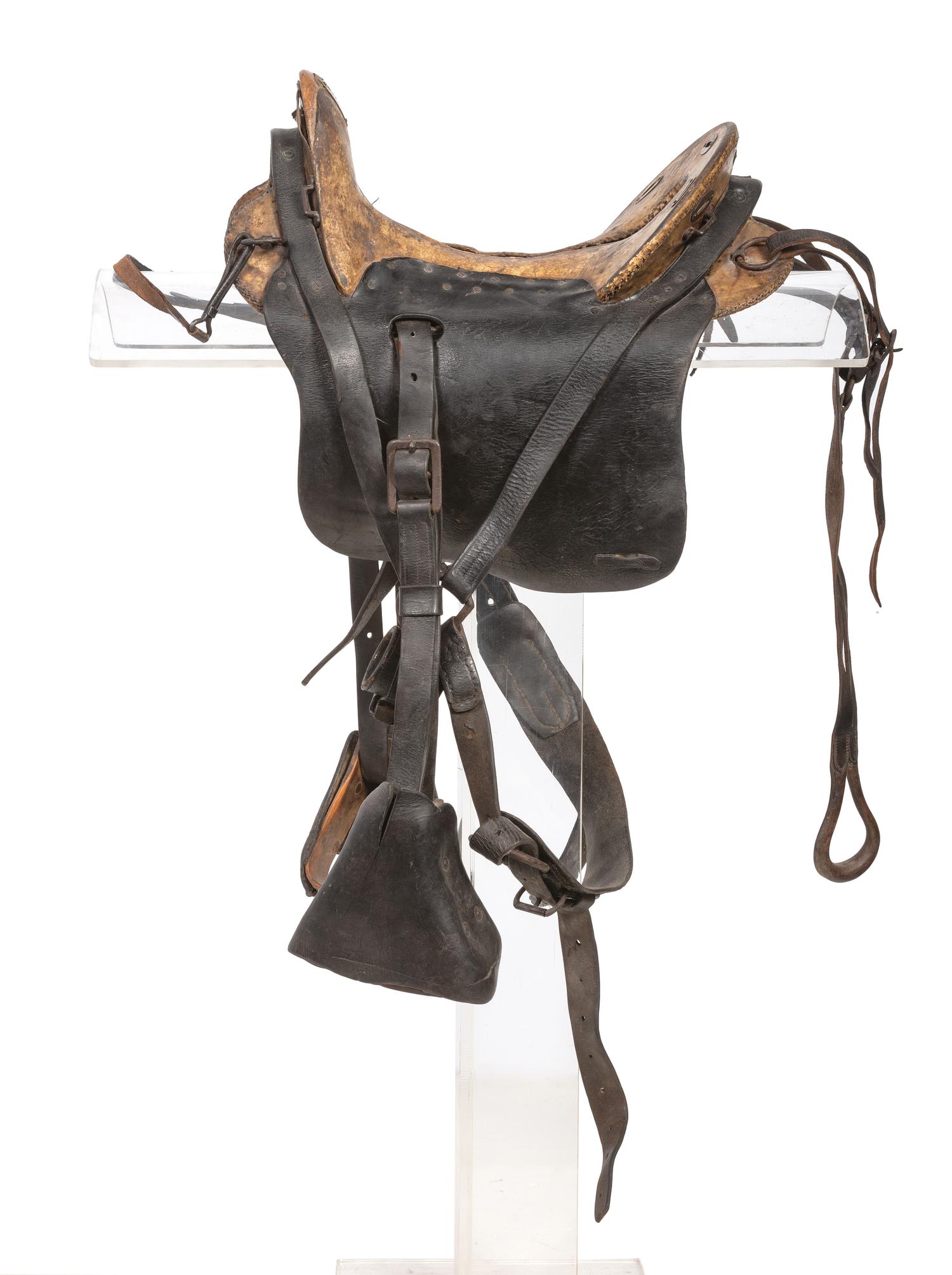 [CIVIL WAR]. Enlisted McClellan Saddle with full rawhide seat, black leather side skirts, and stirrup covers. 1859.