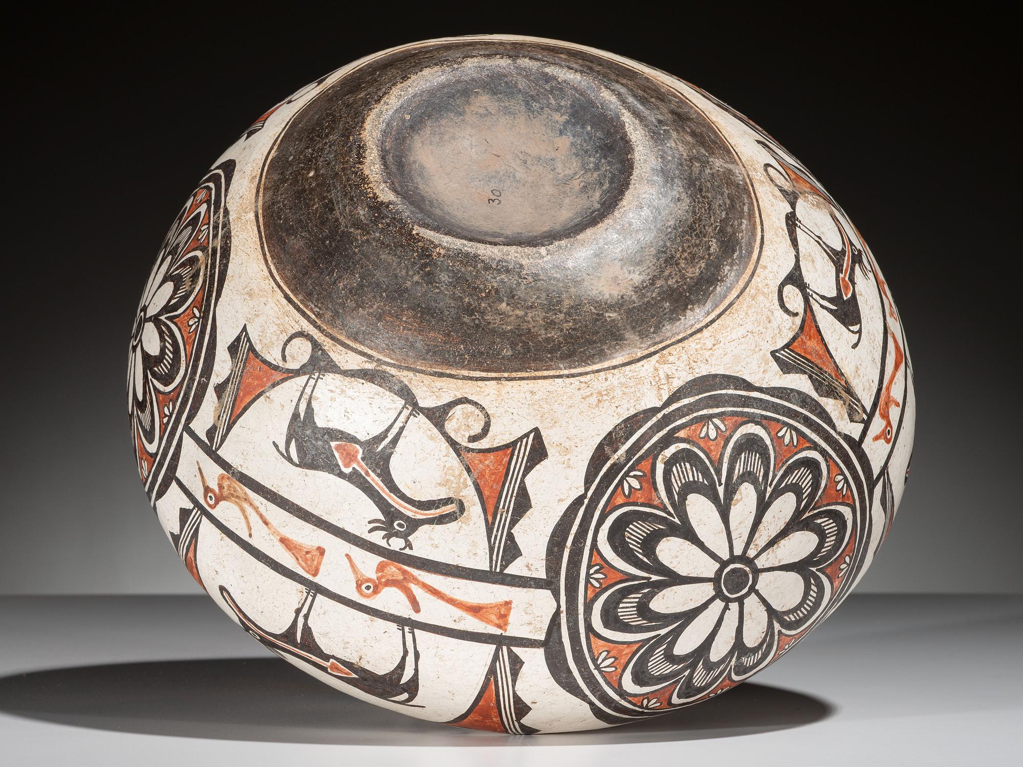 Zuni Polychrome Pottery Olla, with Heartline Deer