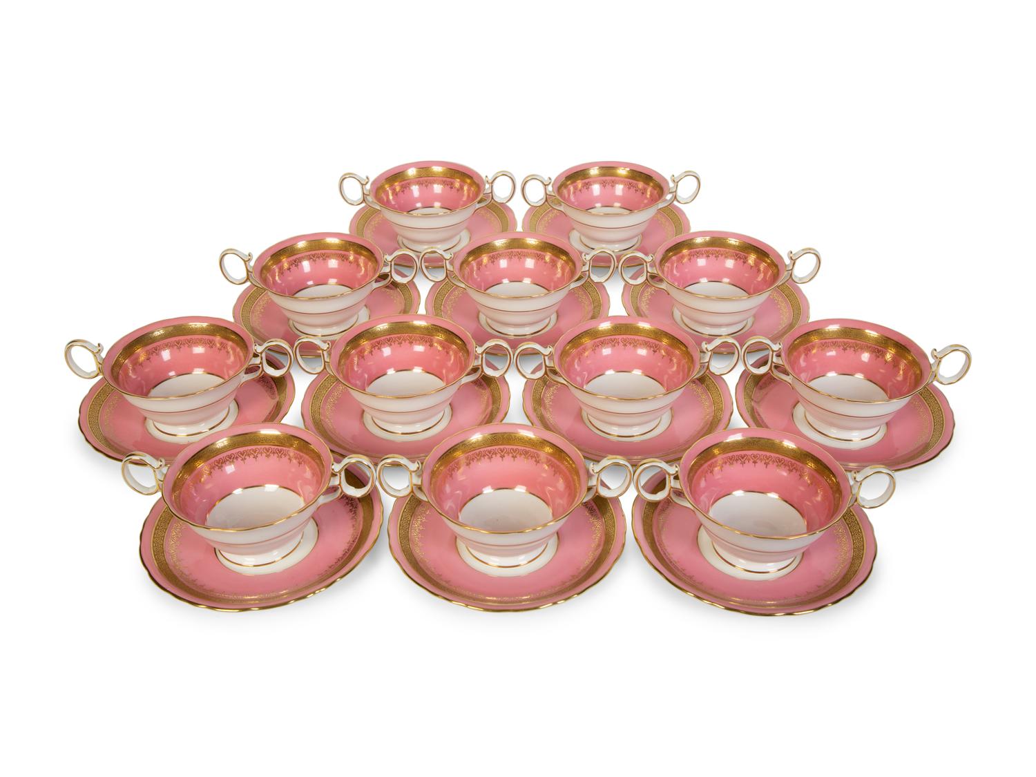 A Set of Twelve Wedgwood Porcelain Bouillon Cups and Saucers — 20th Century