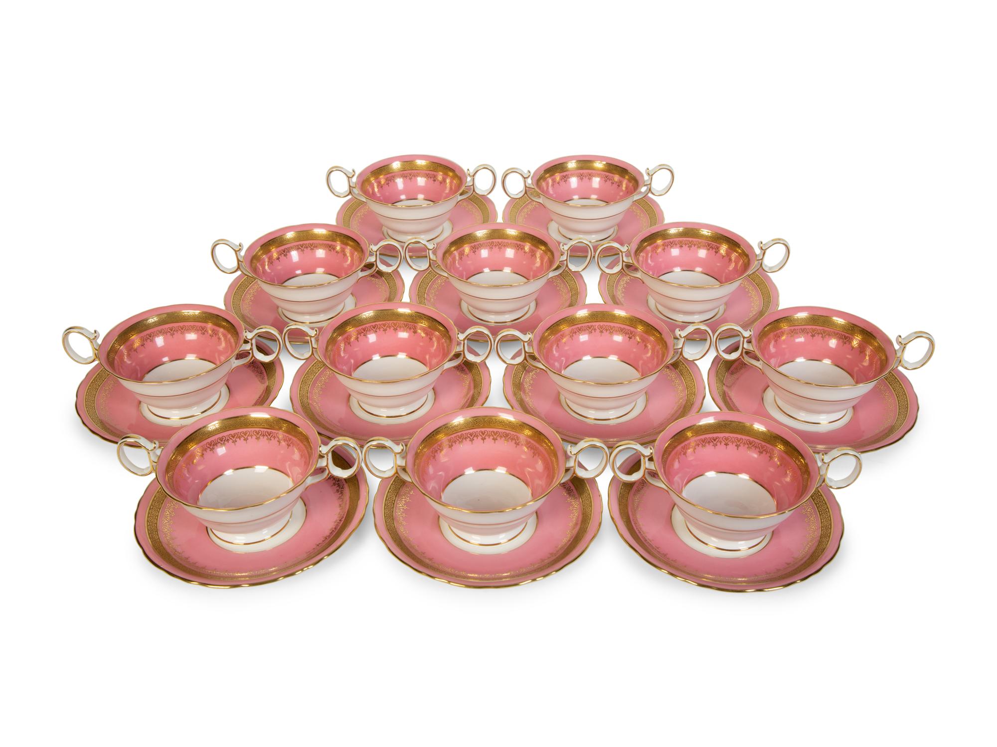 A Set of Twelve Wedgwood Porcelain Bouillon Cups and Saucers — 20th Century