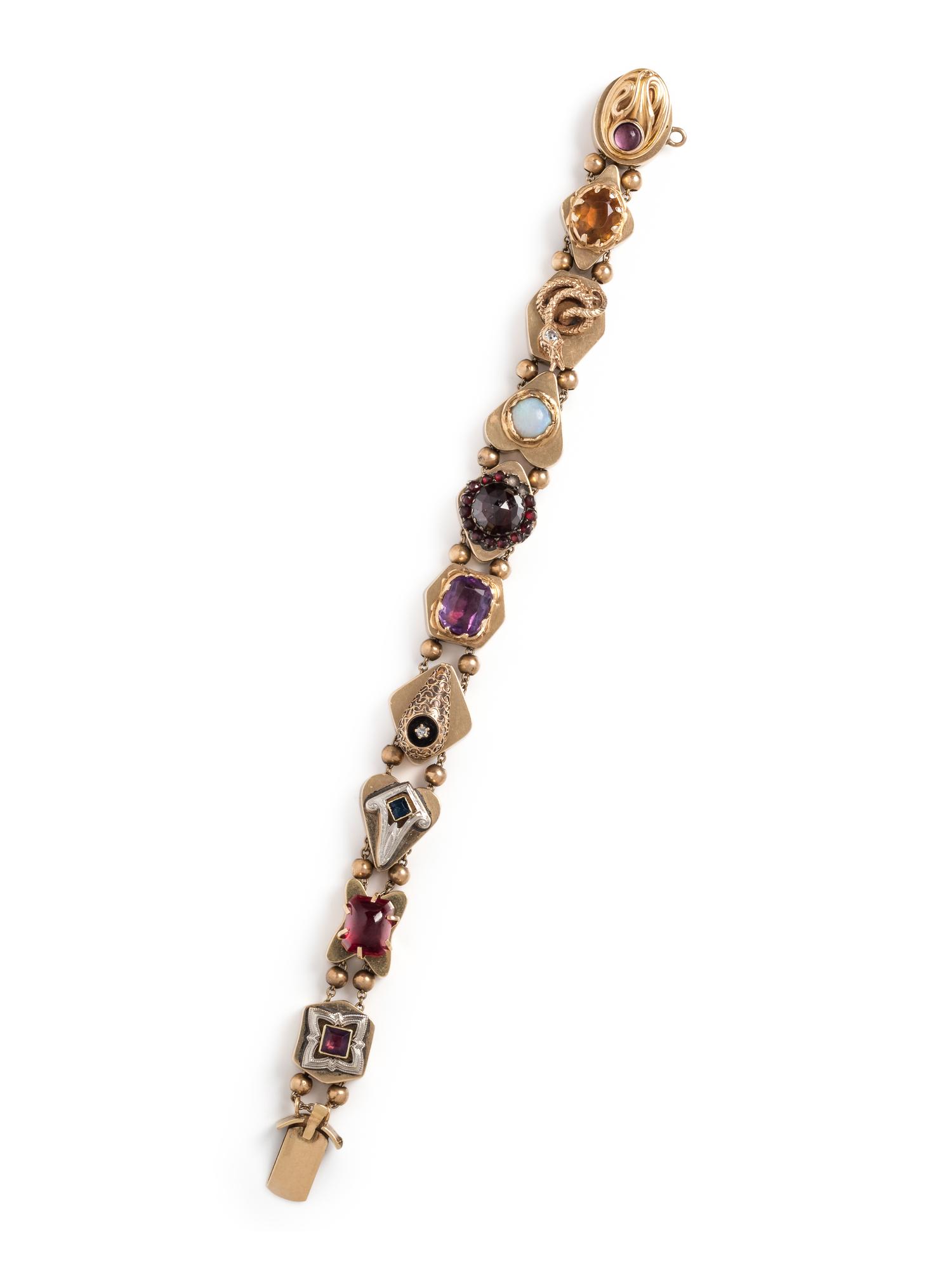 YELLOW GOLD AND MULTIGEM SLIDE CHARM BRACELET