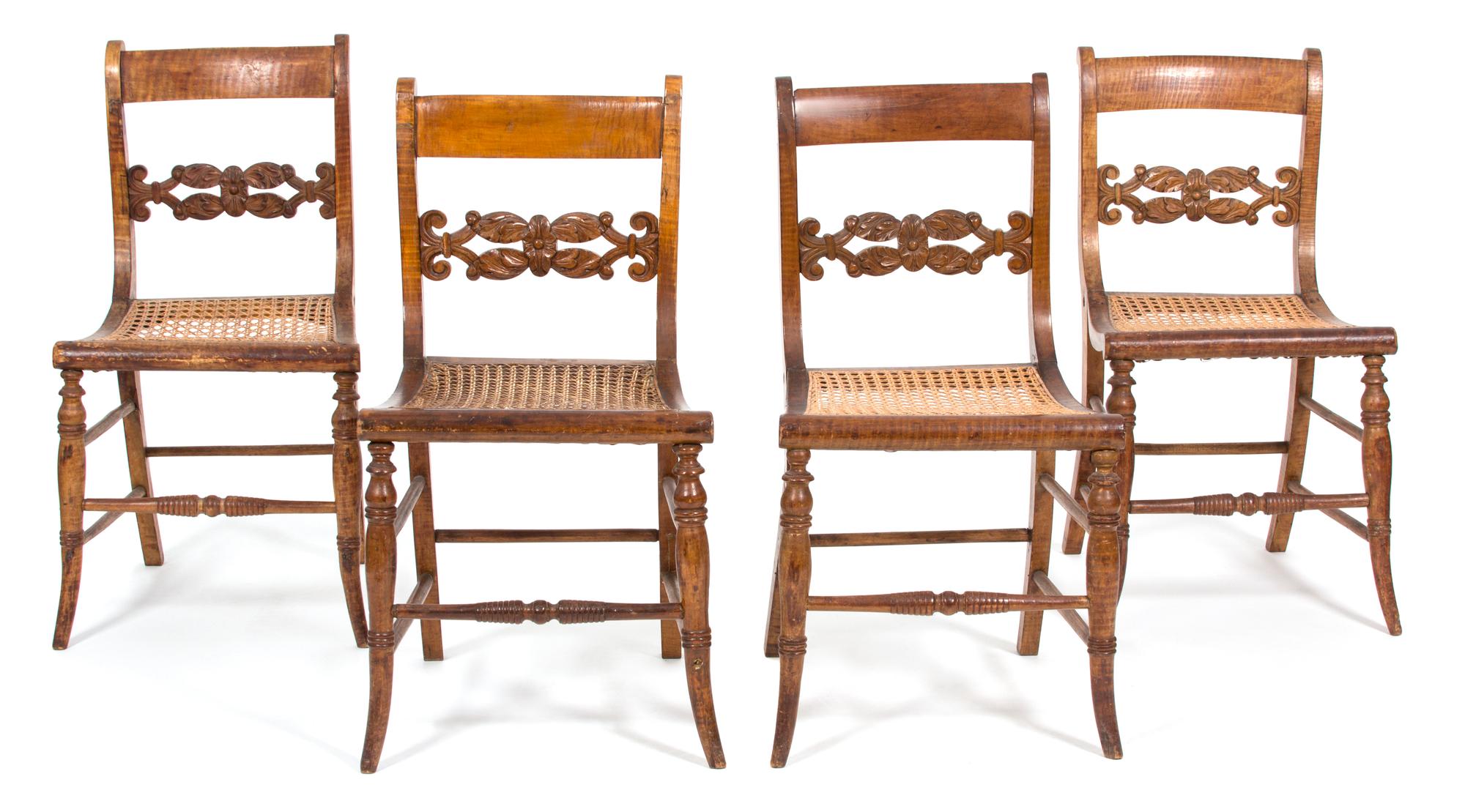 A Group of Four Victorian Style Tiger Maple Side Chairs — 19TH CENTURY