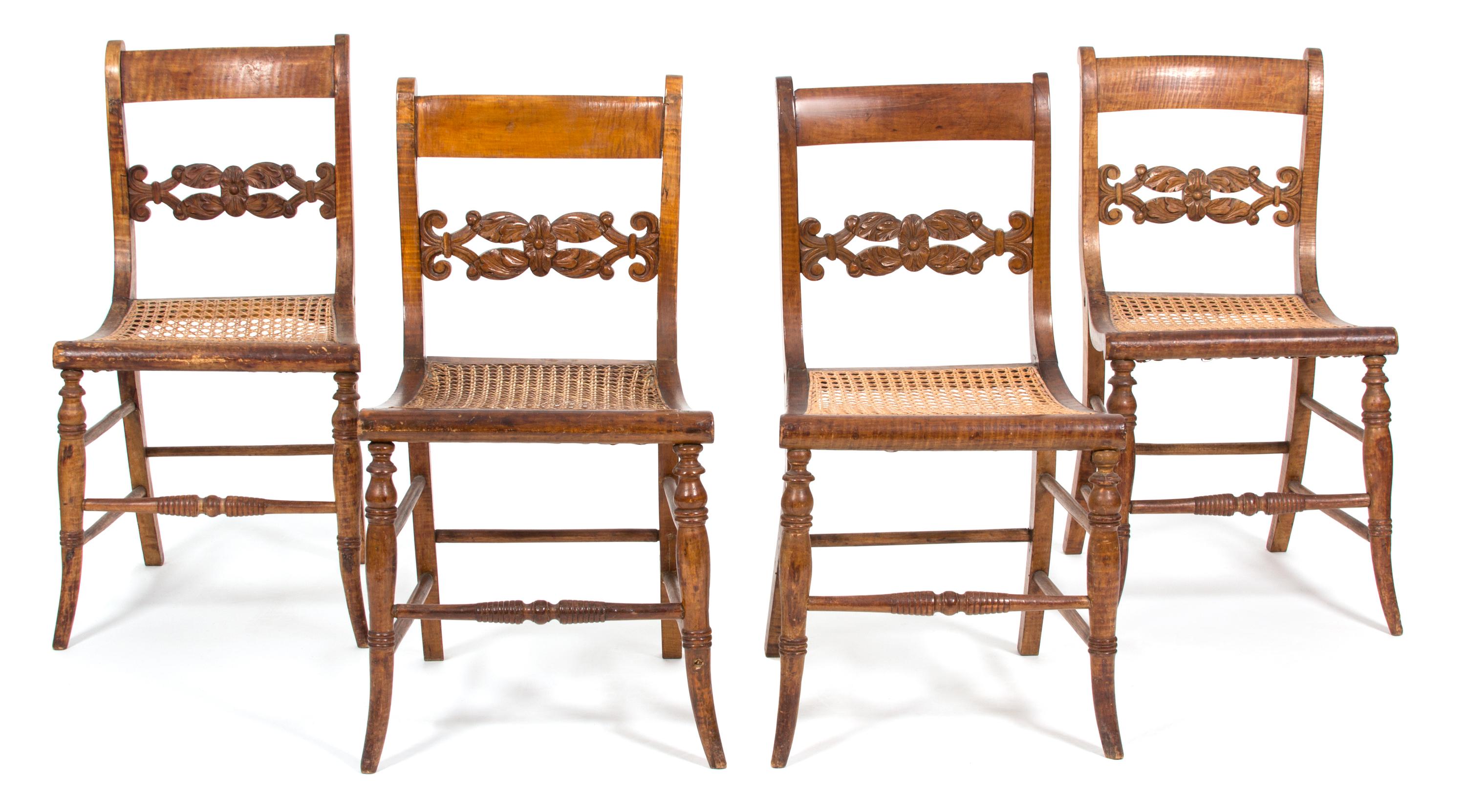 A Group of Four Victorian Style Tiger Maple Side Chairs — 19TH CENTURY