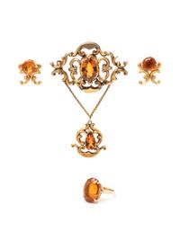 A Collection of Yellow Gold and Citrine Jewelry,