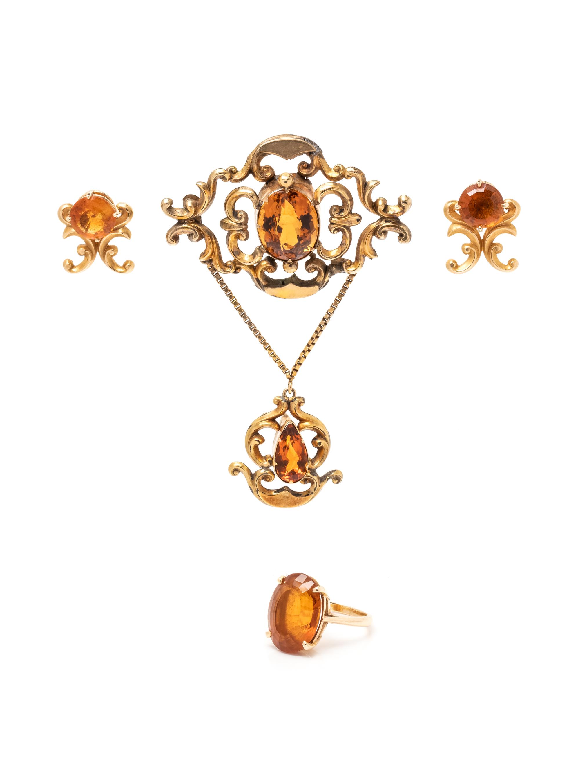 A Collection of Yellow Gold and Citrine Jewelry,