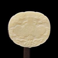 A Chinese White Jade and Silver Wire inlaid Rosewood Ruyi Scepter, Qing Dynasty 清 白玉三鑲銀絲嵌紅木如意