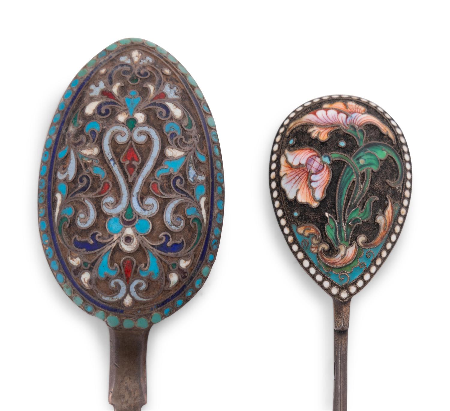 Two Russian Silver and Enamel Spoons
