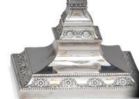 A Pair of Neoclassical Silver-Plate Four-Light Convertible Candelabra