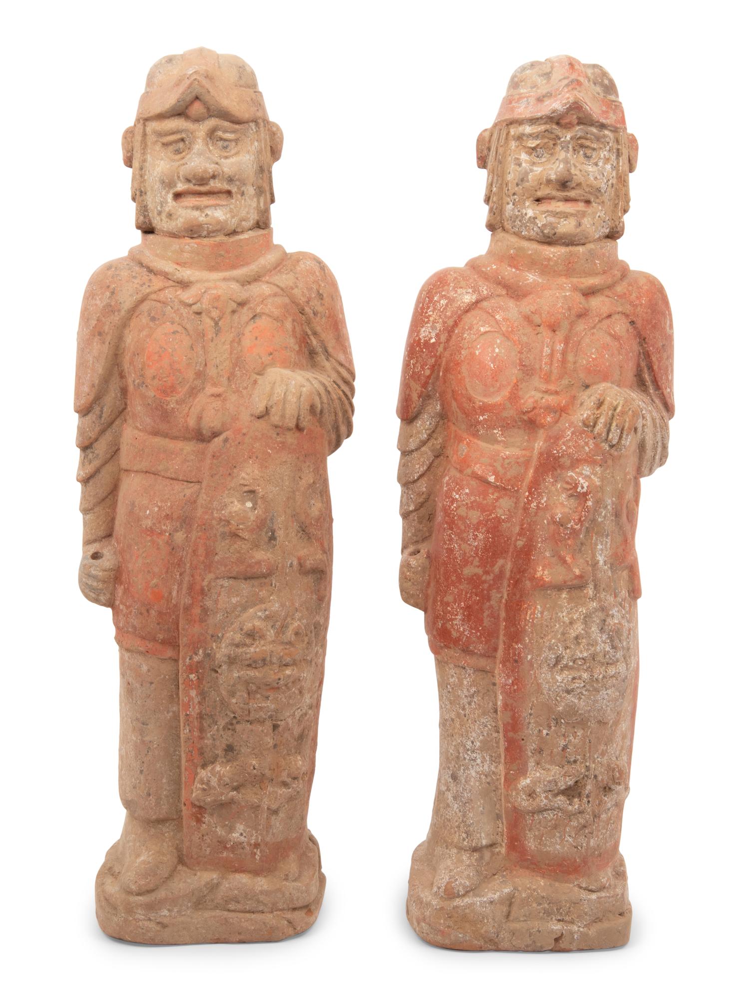A Pair of Chinese Painted Pottery Figures of Warriors