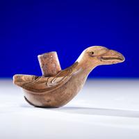 Northwest Coast Carved Wood Raven Pipe