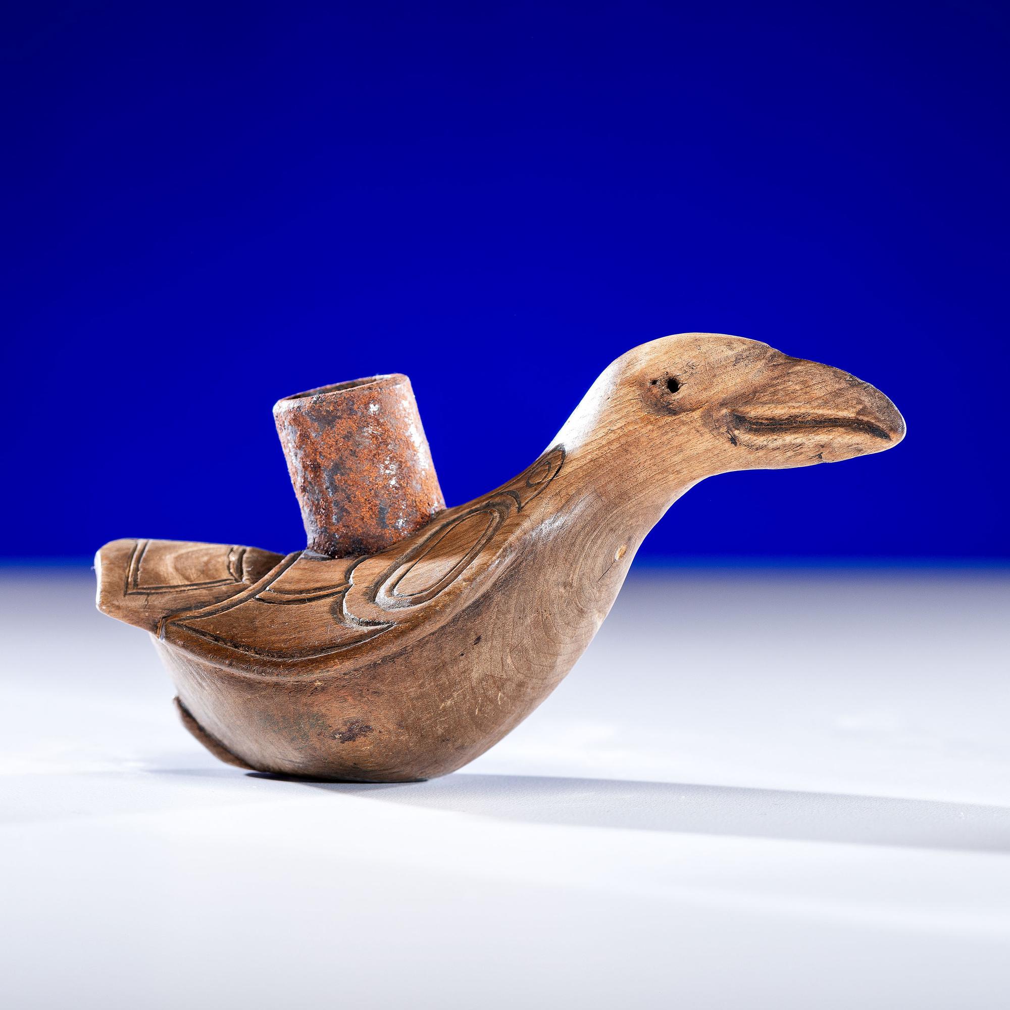 Northwest Coast Carved Wood Raven Pipe