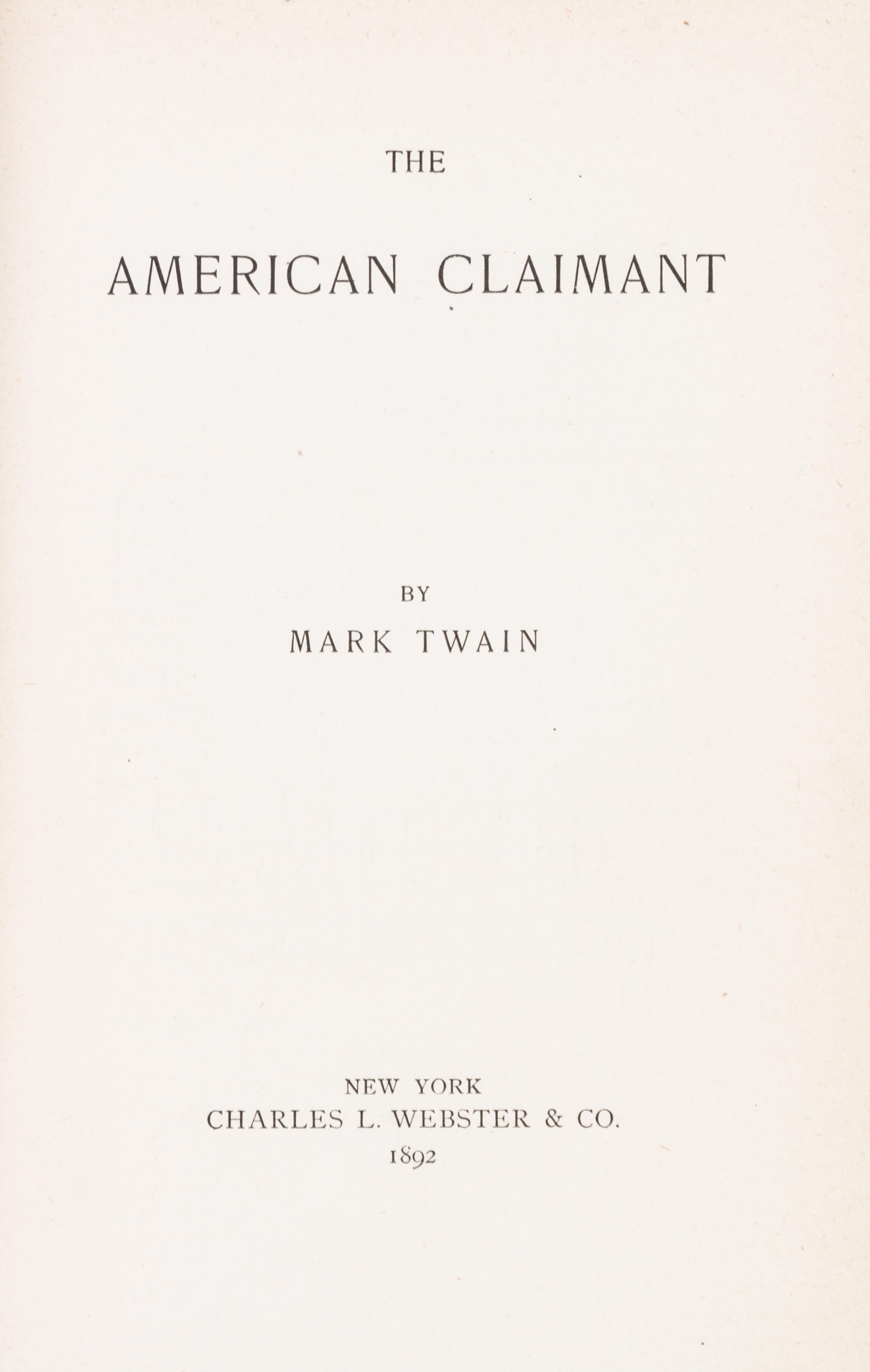 (CLEMENS, SAMUEL L.) TWAIN, MARK. The 1,000,000 Pound Bank-note. New York, 1893. First edition.