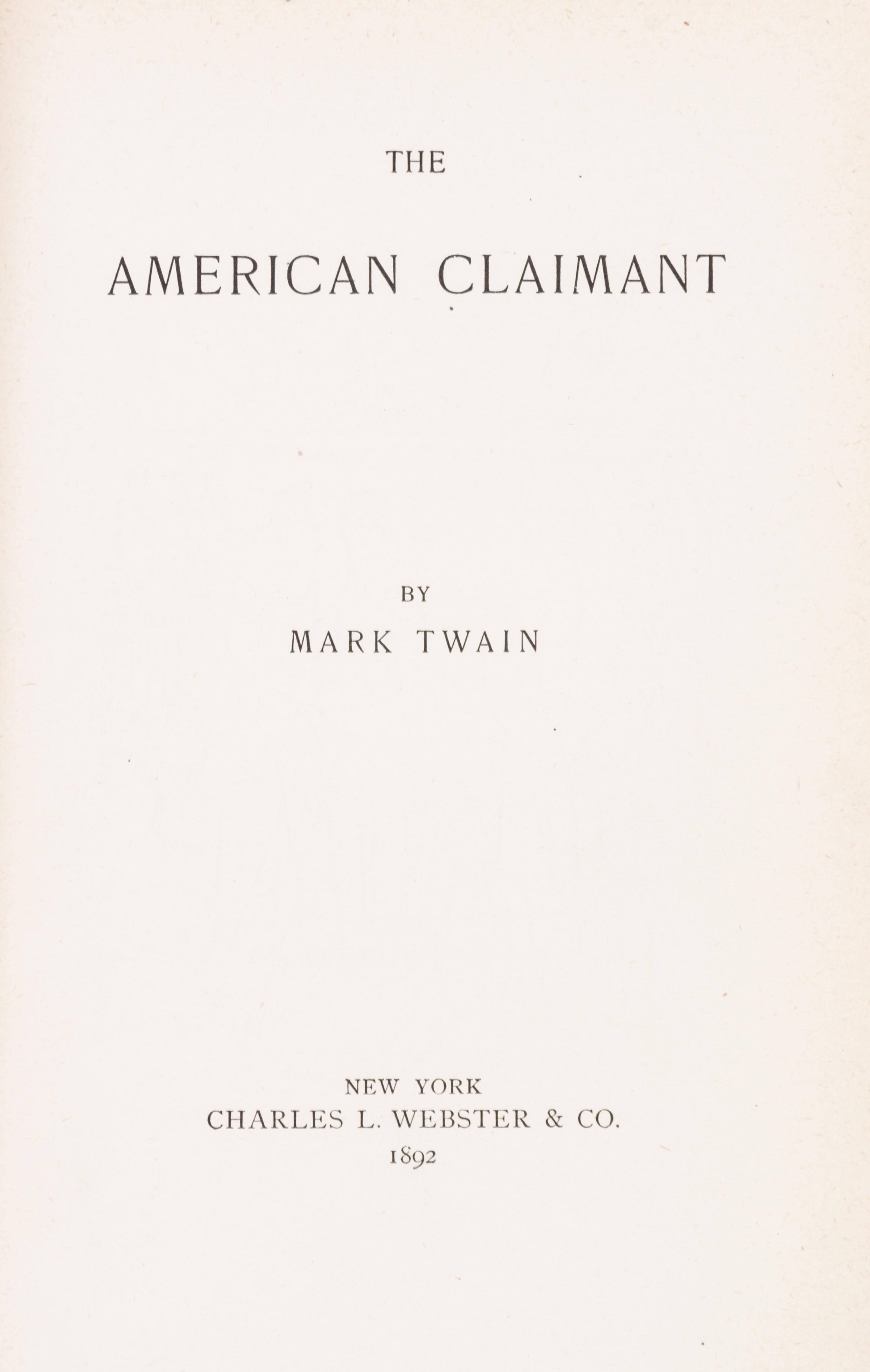 (CLEMENS, SAMUEL L.) TWAIN, MARK. The 1,000,000 Pound Bank-note. New York, 1893. First edition.