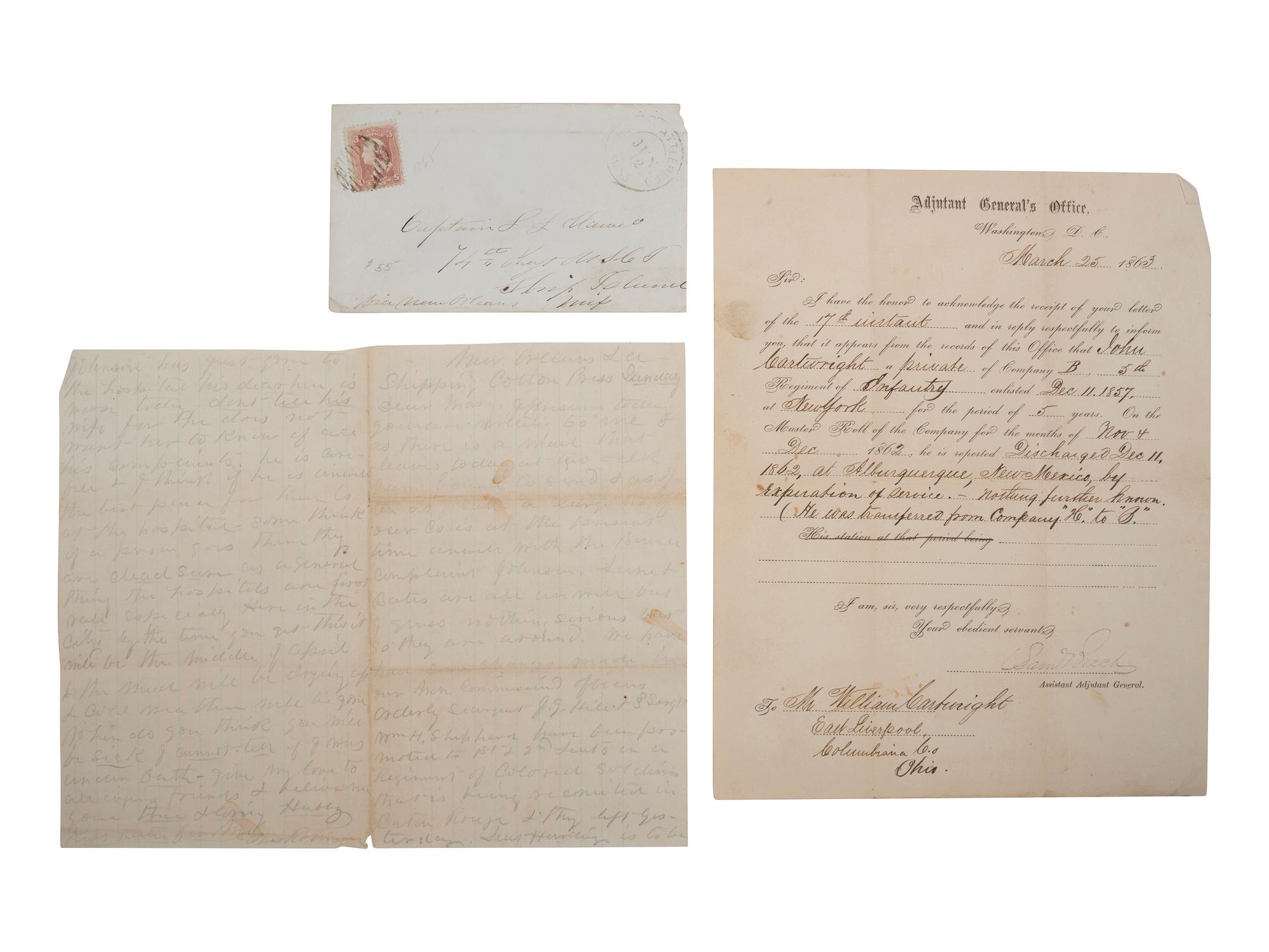 [CIVIL WAR]. A group of letters and documents related to officers in the Colored Infantry regiments, comprising:
