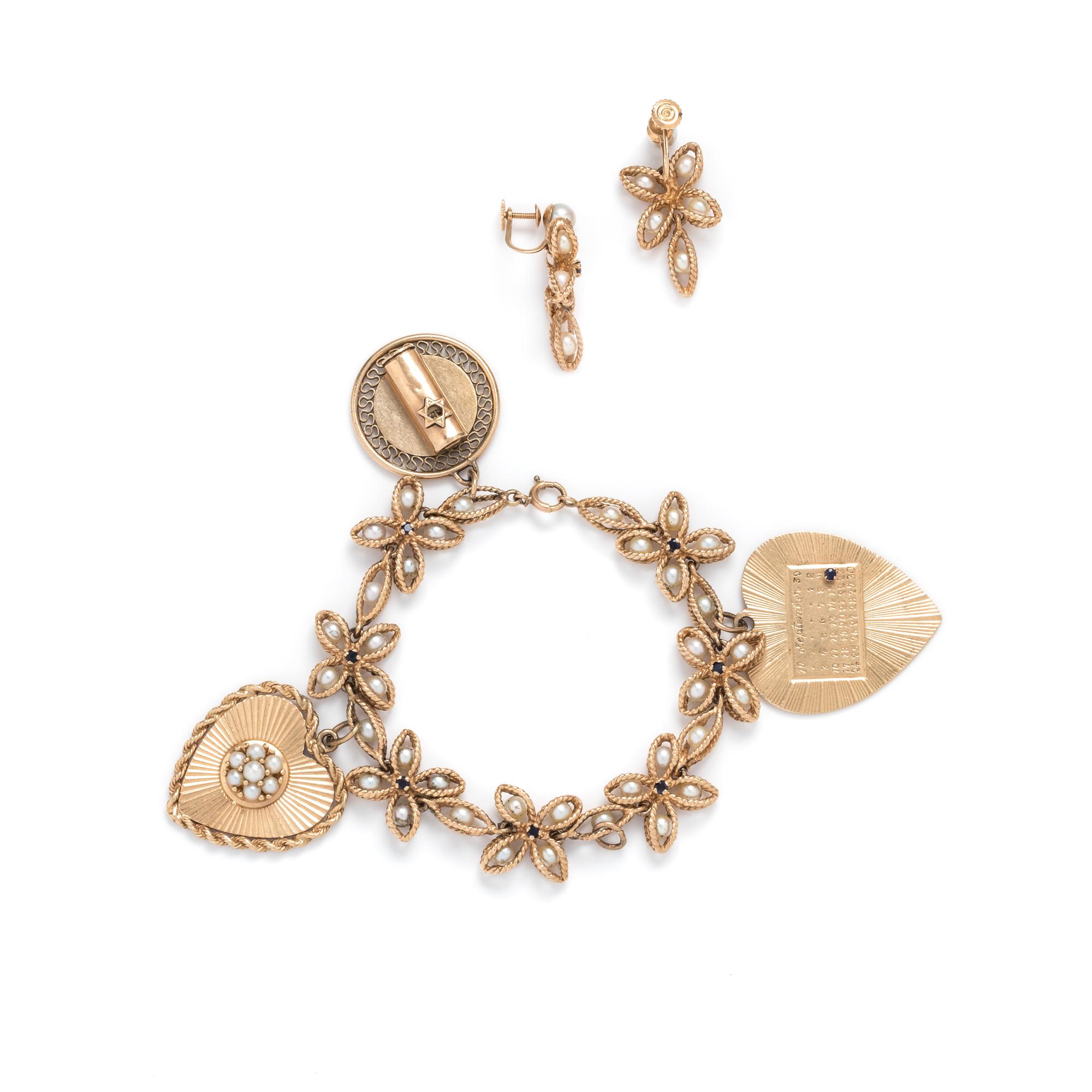 YELLOW GOLD AND CULTURED PEARL SET