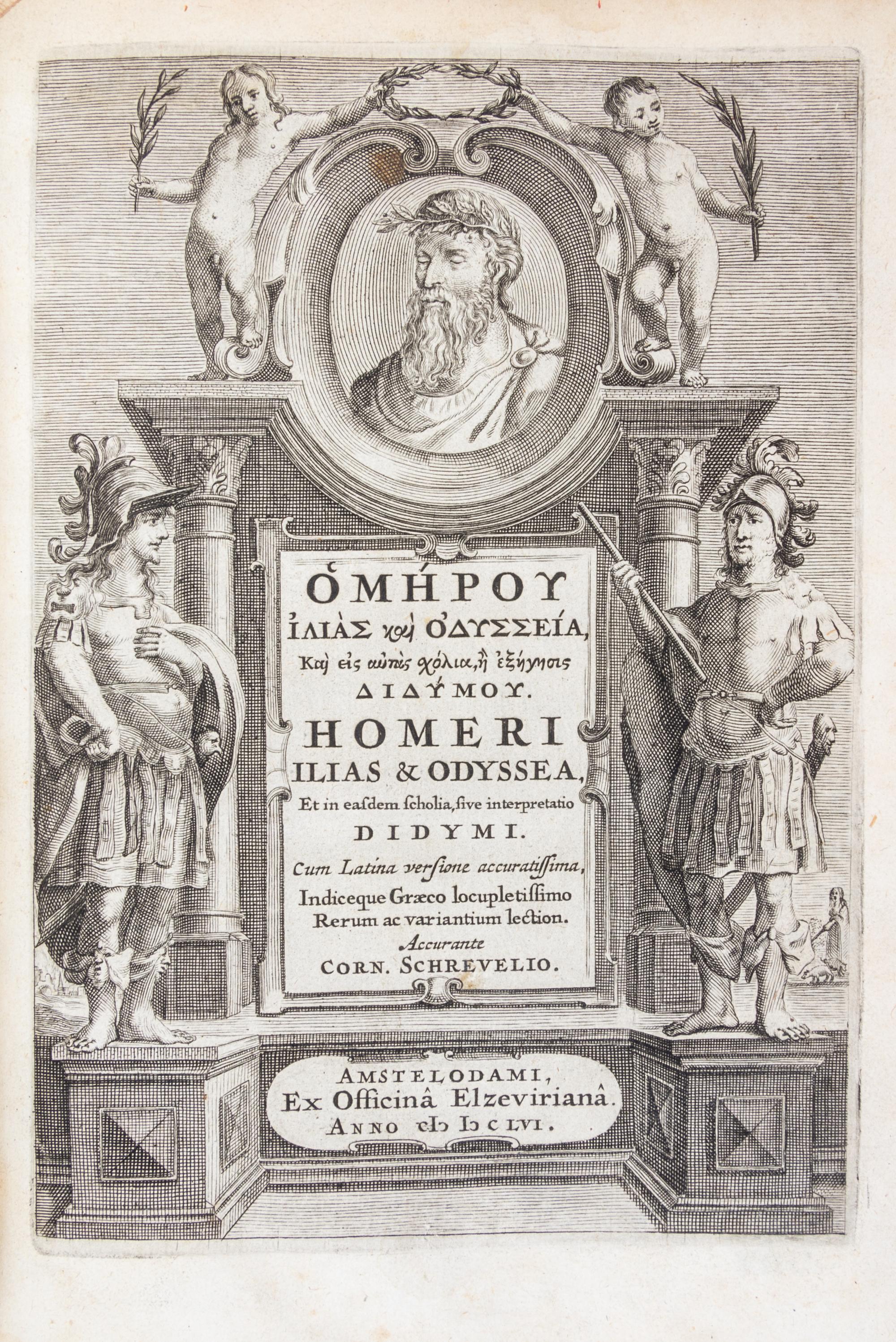 (HOMER) SCHREVEL, CORNELIUS. Ilias & Odyssea. Amsterdam: Elzevir, 1656. 2 vols.