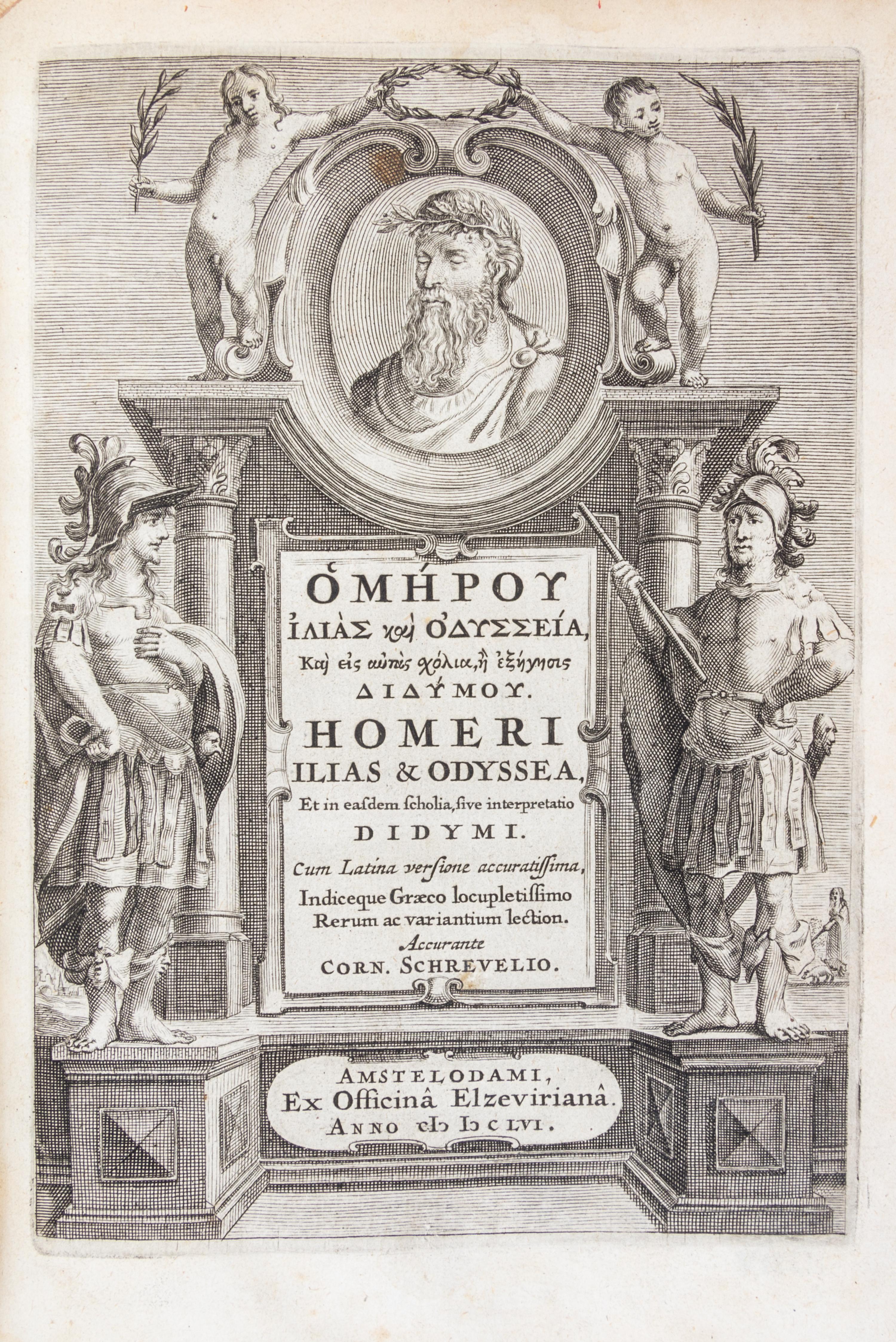 (HOMER) SCHREVEL, CORNELIUS. Ilias & Odyssea. Amsterdam: Elzevir, 1656. 2 vols.