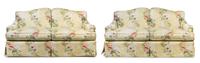 A Pair of Custom Upholstered Two-Seat Sofas Height 35 x width 65 x depth 29 inches.
