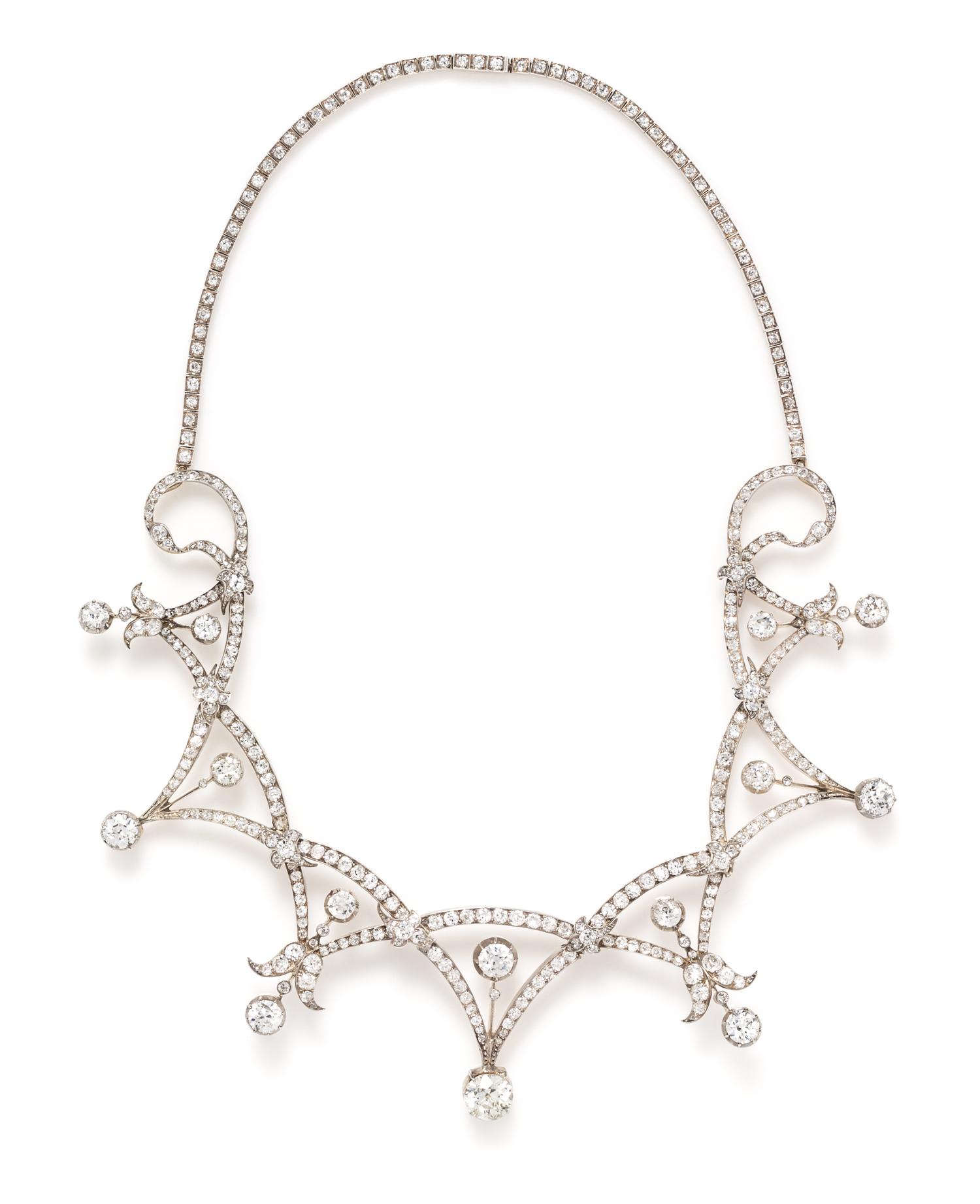 A Victorian Silver Topped Gold and Diamond Convertible Tiara/Necklace,