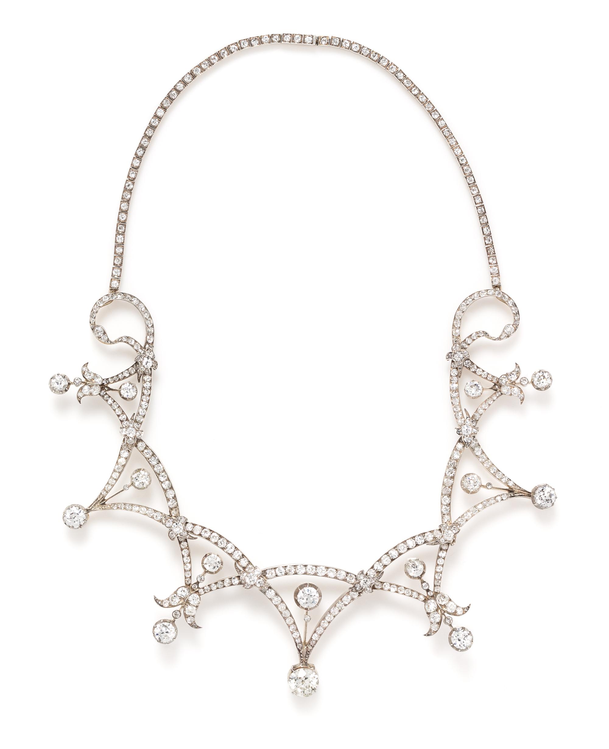 A Victorian Silver Topped Gold and Diamond Convertible Tiara/Necklace,