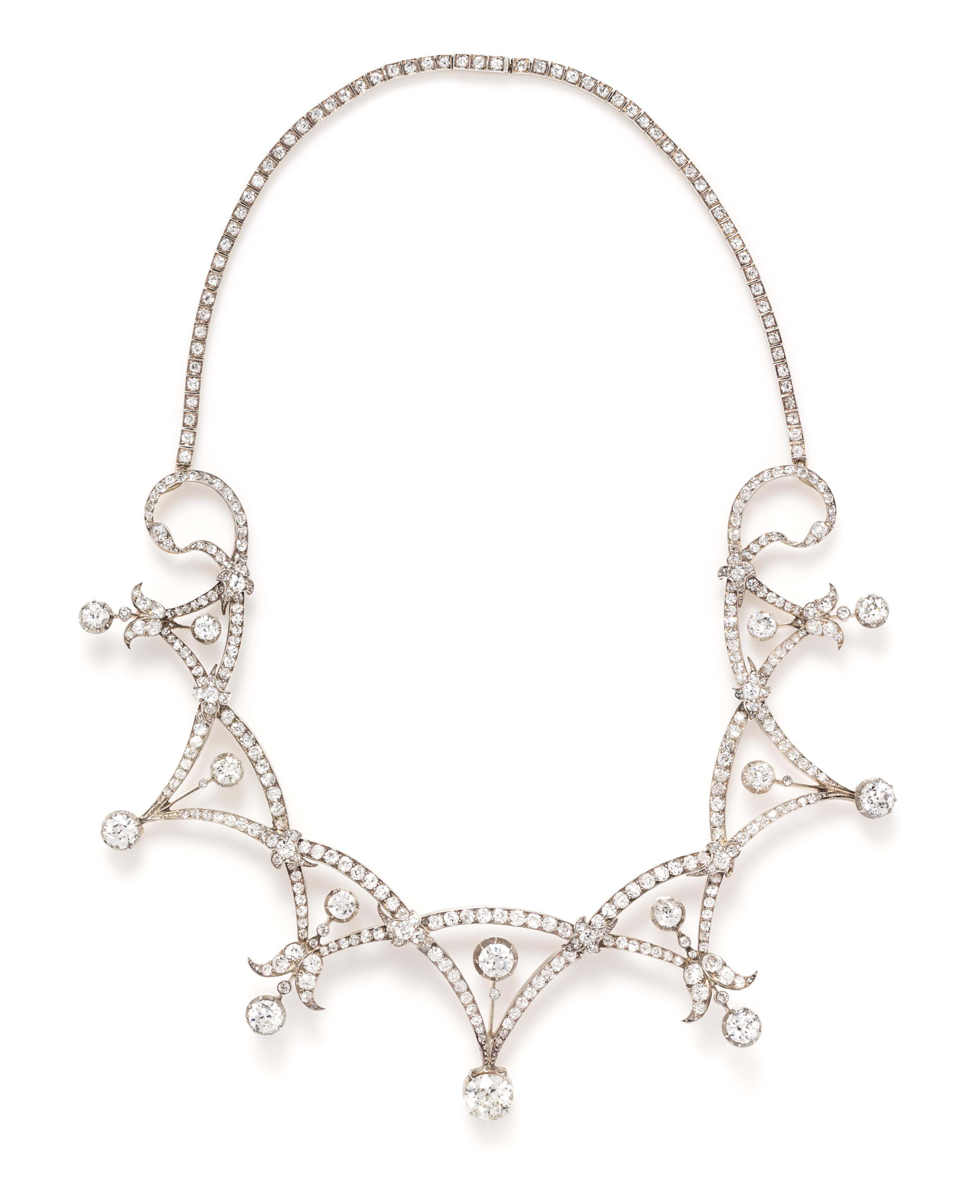 A Victorian Silver Topped Gold and Diamond Convertible Tiara/Necklace,